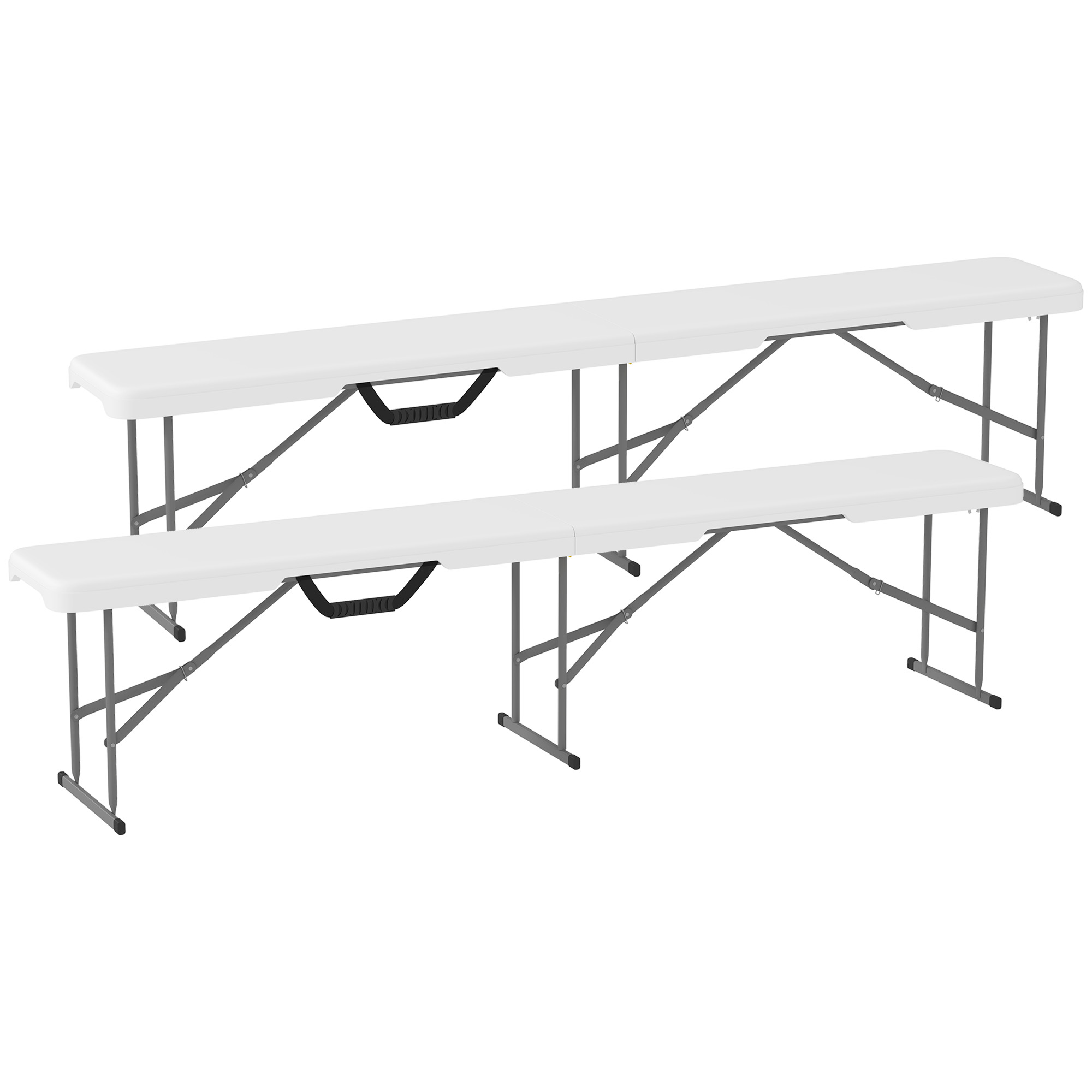 Outsunny Set di 2 panche pieghevoli con maniglia per trasporto in Metallo e HDPE 182 x 28 x 42 cm Bianco Aosom Italy
