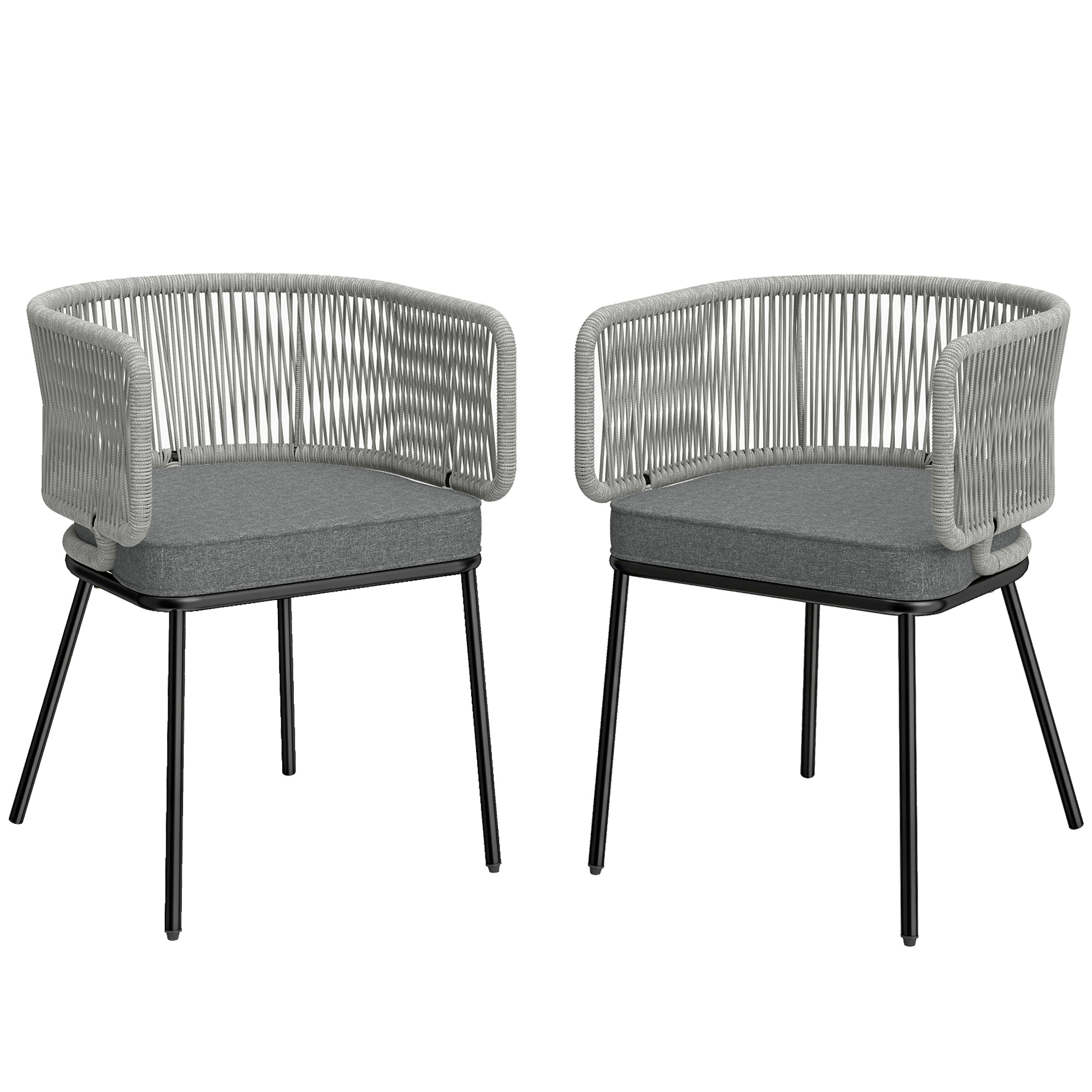 Outsunny Set di 2 Pezzi Sedie da Giardino in Polyrattan, Poltrone da Giardino con Cuscini Lavabili e Piedini Regolabili, Telaio in Acciaio, Resistenti ai Raggi UV, Grigio Aosom Italy