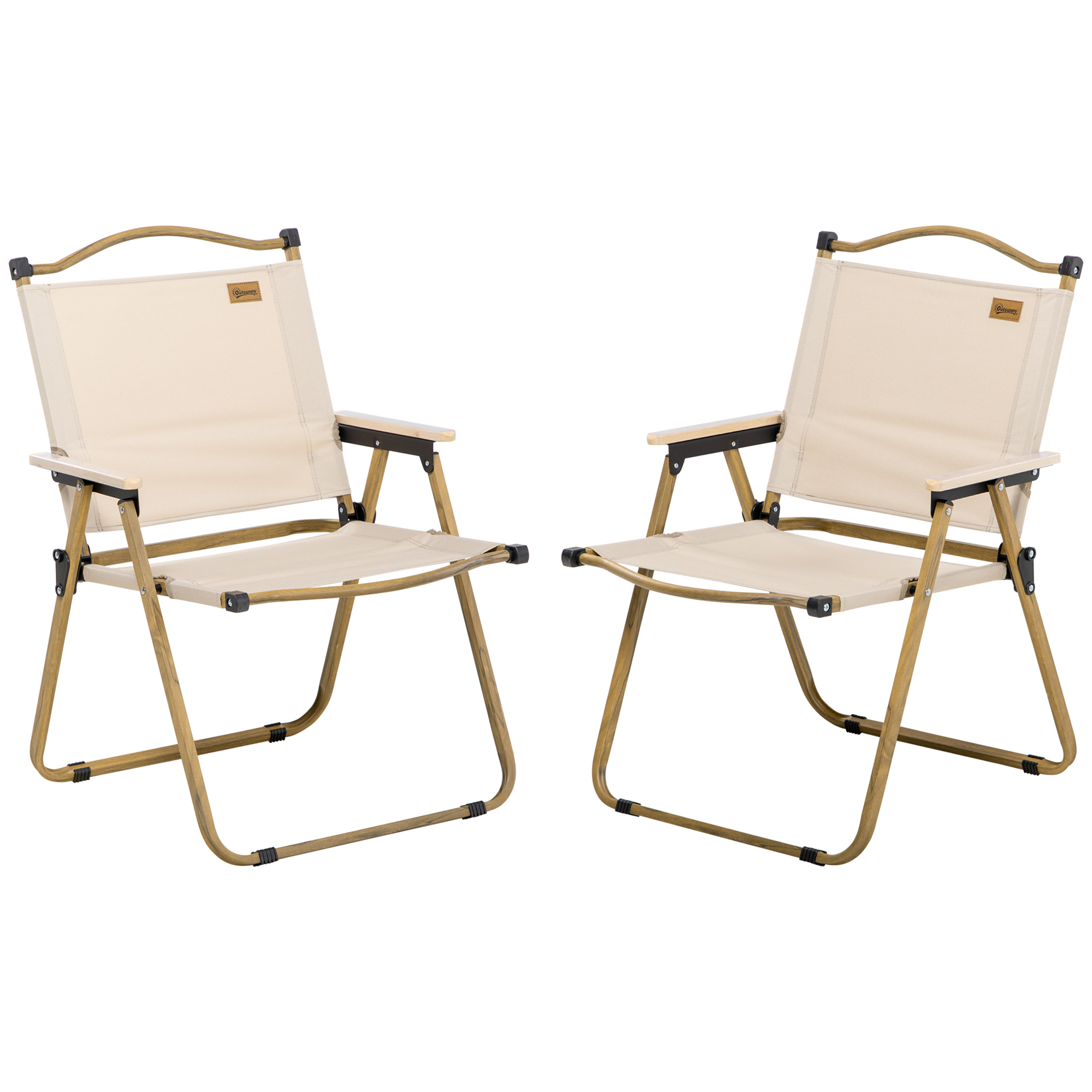 Outsunny Set di 2 sedie da campeggio sedia da pesca pieghevole - tessuto Oxford e struttura in acciaio 54 x 59 x 78 cm kaki
