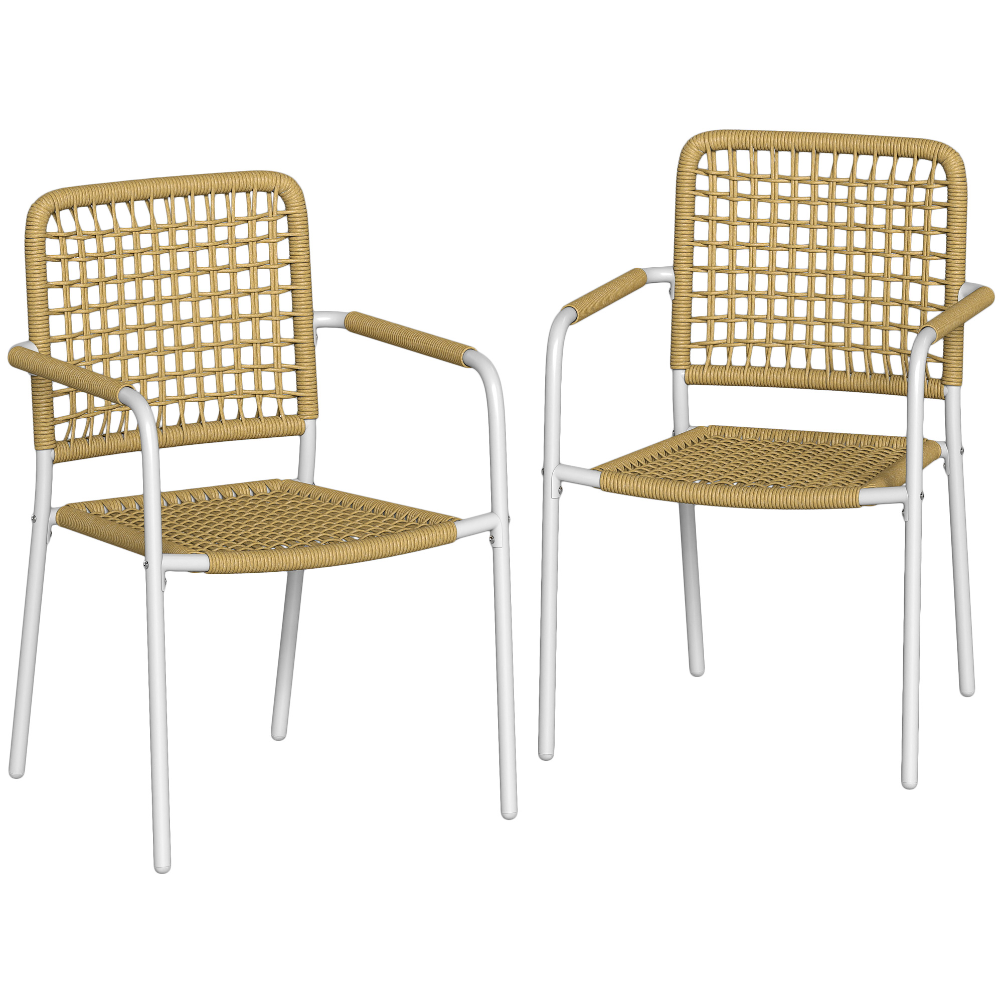 Outsunny Set di 2 Sedie da Giardino Impilabili in Resina Intrecciata con Braccioli e Schienale, 55x57x82cm, Giallo Aosom Italy