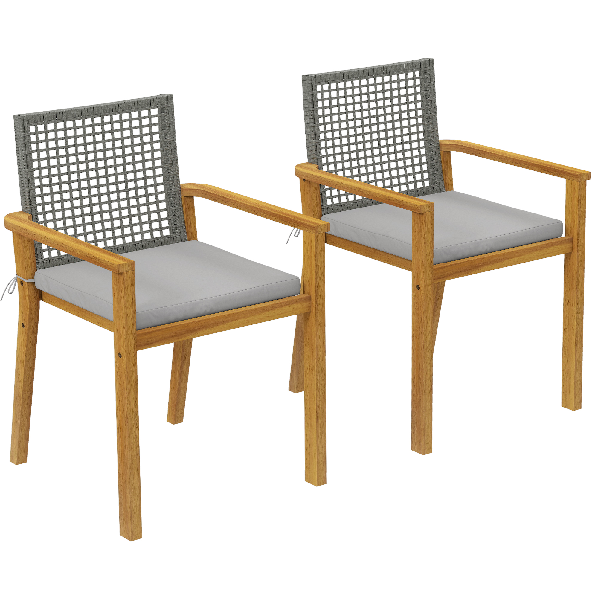 Outsunny Set di 2 Sedie da Giardino in Legno Impilabili con Cuscini Rimovibili Braccioli Schienale 59x55x86 cm Naturale Aosom Italy