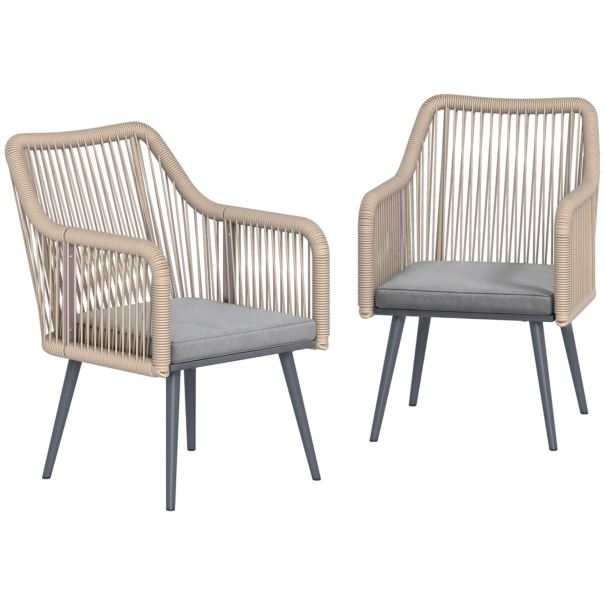 Outsunny Set di 2 Sedie da Giardino in Rattan con Cuscini Braccioli e Telaio in Acciaio per Terrazza 54x65x80 cm Grigio Aosom Italy