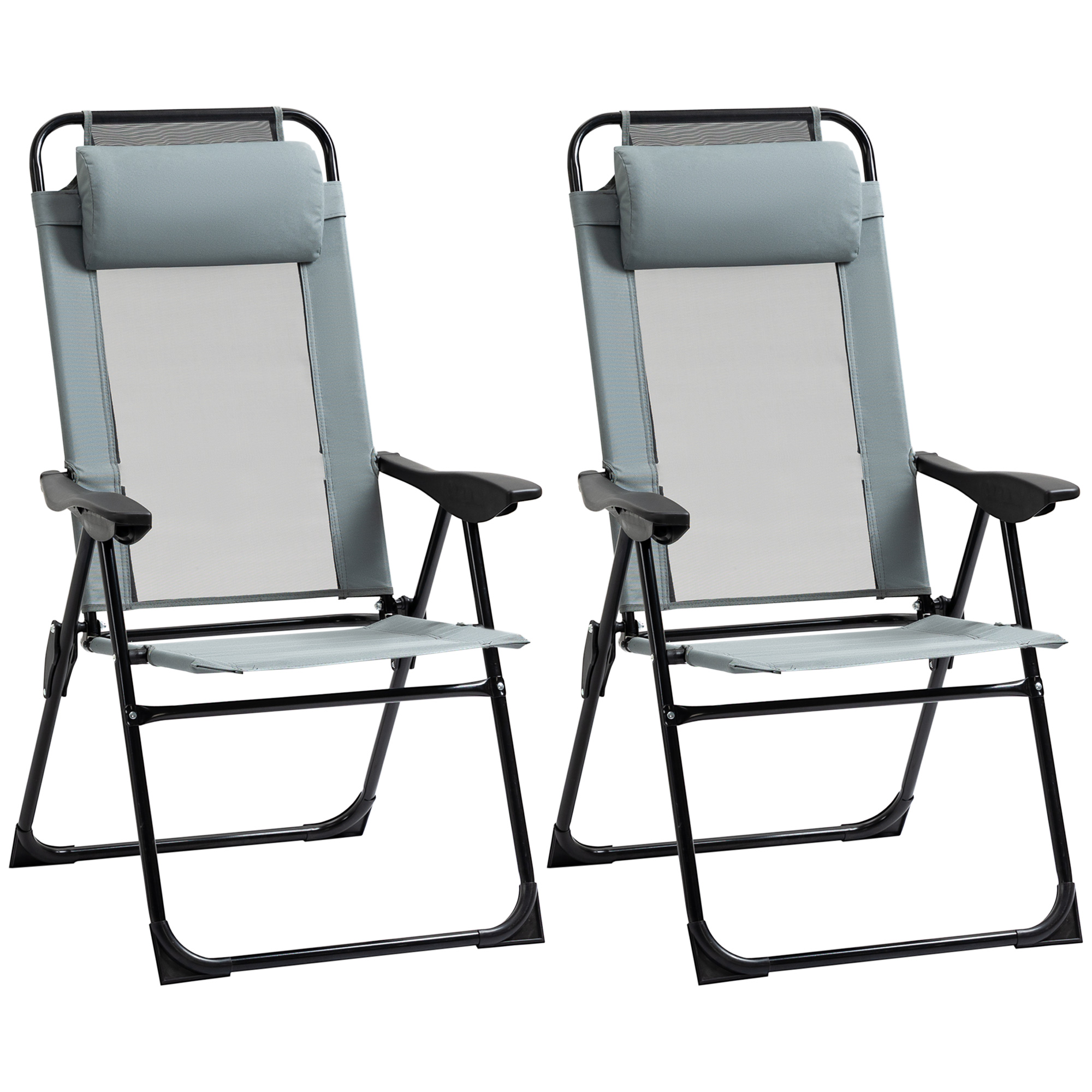 Outsunny Set di 2 sedie da giardino set basic di 2 sedie pieghevoli sedia da campeggio con braccioli schienale regolabile in 5 posizioni