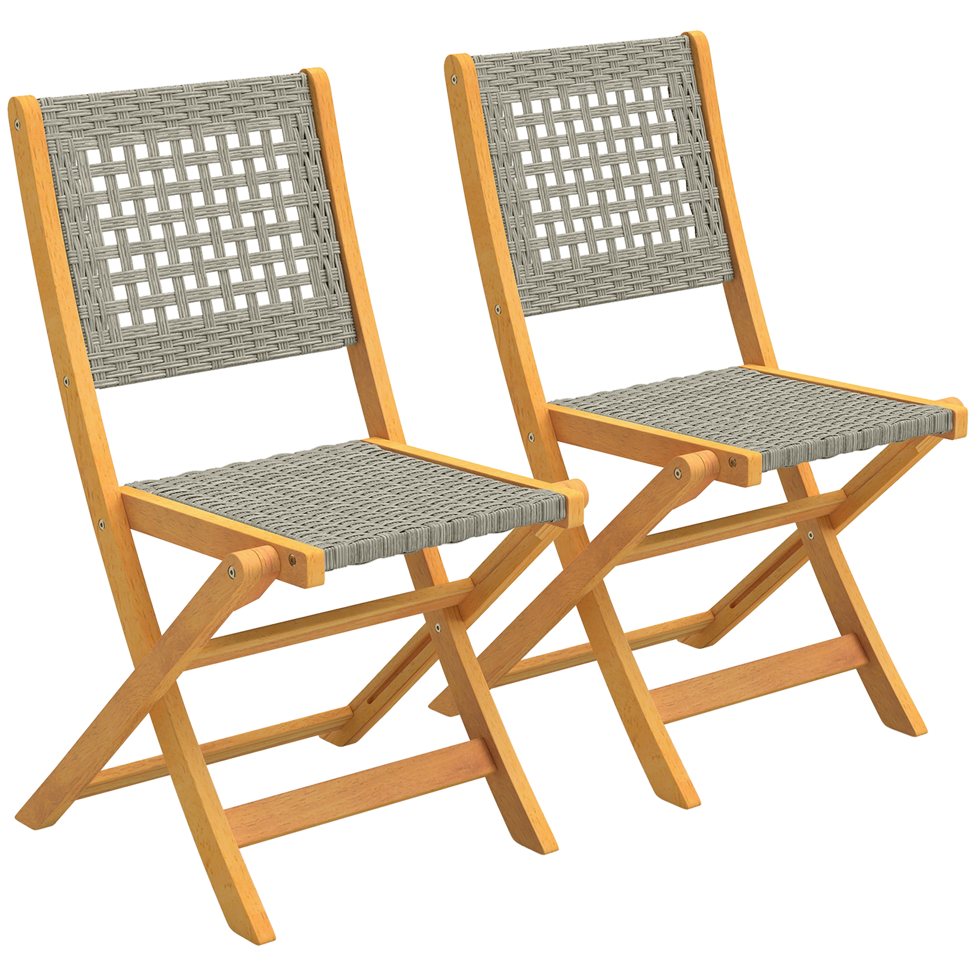 Outsunny Set di 2 Sedie Pieghevoli da Giardino in Rattan PE e Legno di Acacia, Supporto fino a 160 kg, Grigio Aosom Italy