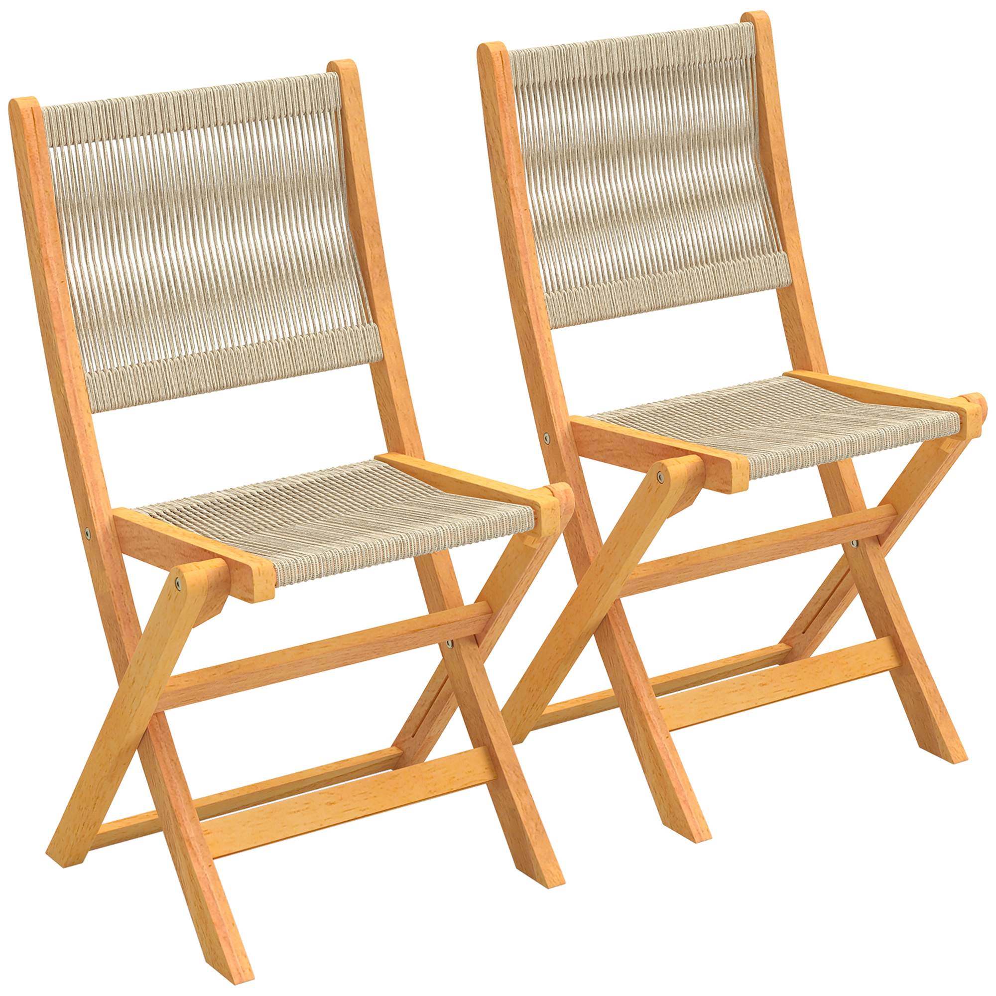 Outsunny Set di 2 Sedie Pieghevoli da Giardino in Rattan PE e Legno di Acacia, Supporto fino a 160 kg, Beige Aosom Italy