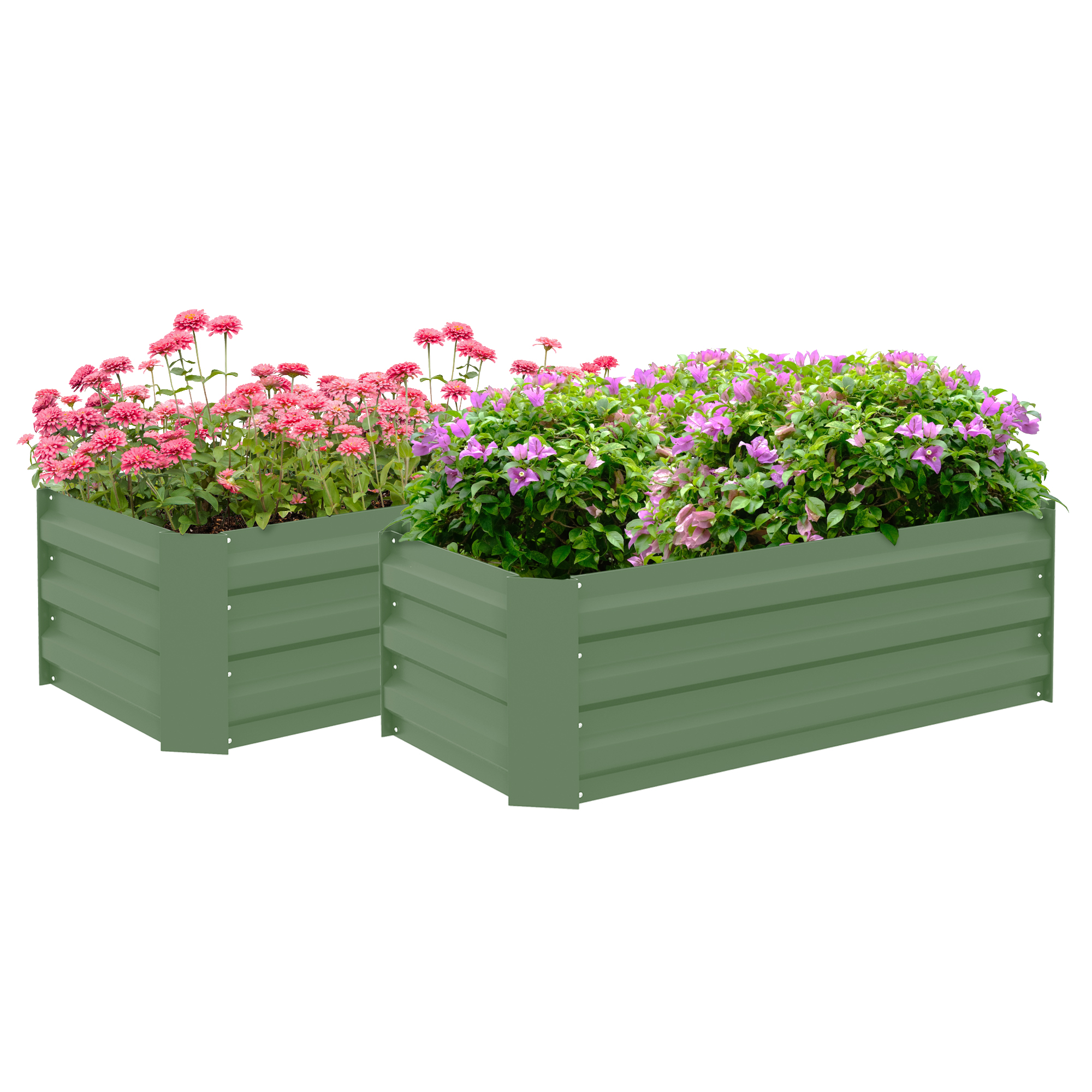 Outsunny Set di 2 vasi da giardino quadrati dim. 100L x 50l x 30H cm - lamiera ondulata verde