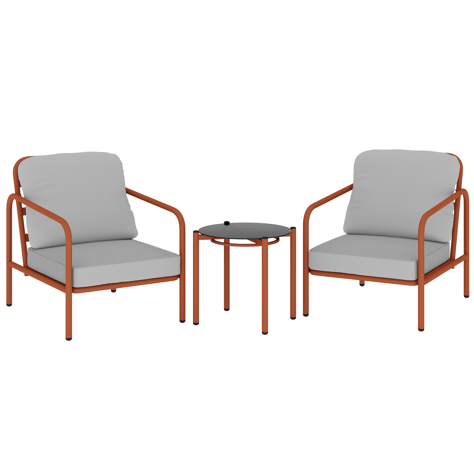 Outsunny Set di 3 Pezzi Salotto da Giardino, 2 Poltrone e 1 Tavolino, con Cuscini Spessi e Piano in Vetro Temperato, 63x77x76 cm, Rosso Vinaccia Aosom Italy