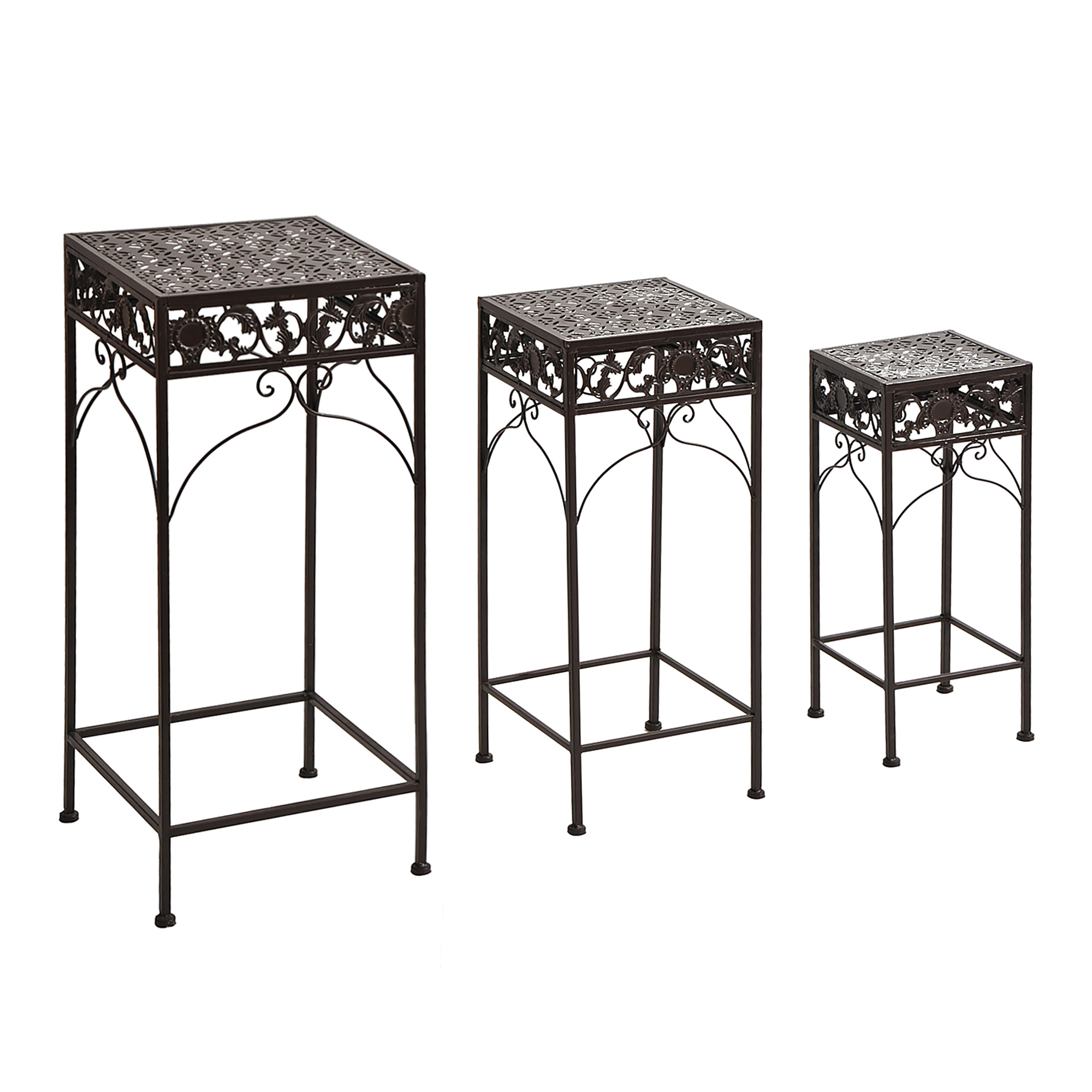 Outsunny Set di 3 Sgabelli Supporto Piante in Ferro Marrone, Classico, per Interno e Esterno, Versatile e Decorativo Aosom