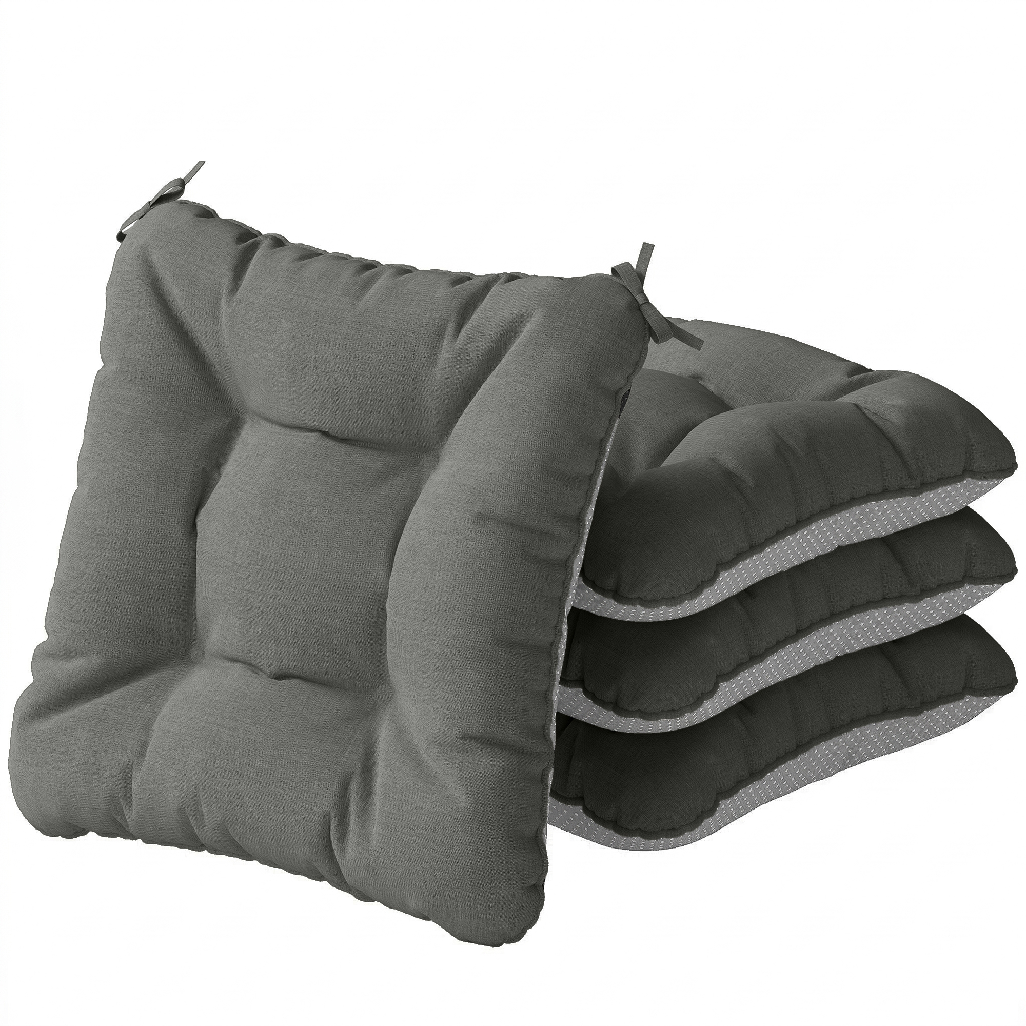 Outsunny Set di 4 Cuscini per Sedie per Giardino con Laccetti e Base Antiscivolo Impermeabili 39,5x39,5x10 cm Grigio Scuro Aosom Italy