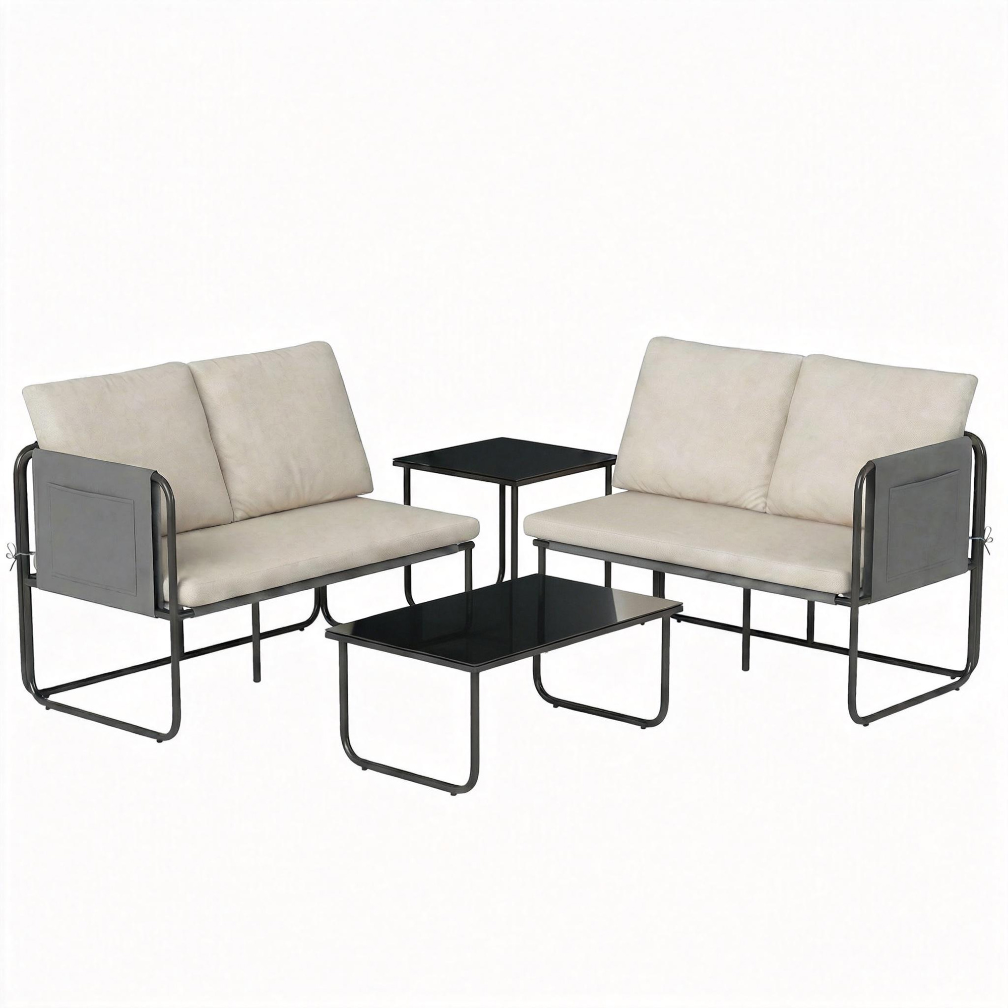 Outsunny Set di 4 Pezzi Giardino Esterno con 2 Divani a 2 Posti, 2 Tavoli in Vetro, Cuscini, Fodere Rimovibili e Tasche, Kaki Aosom Italy