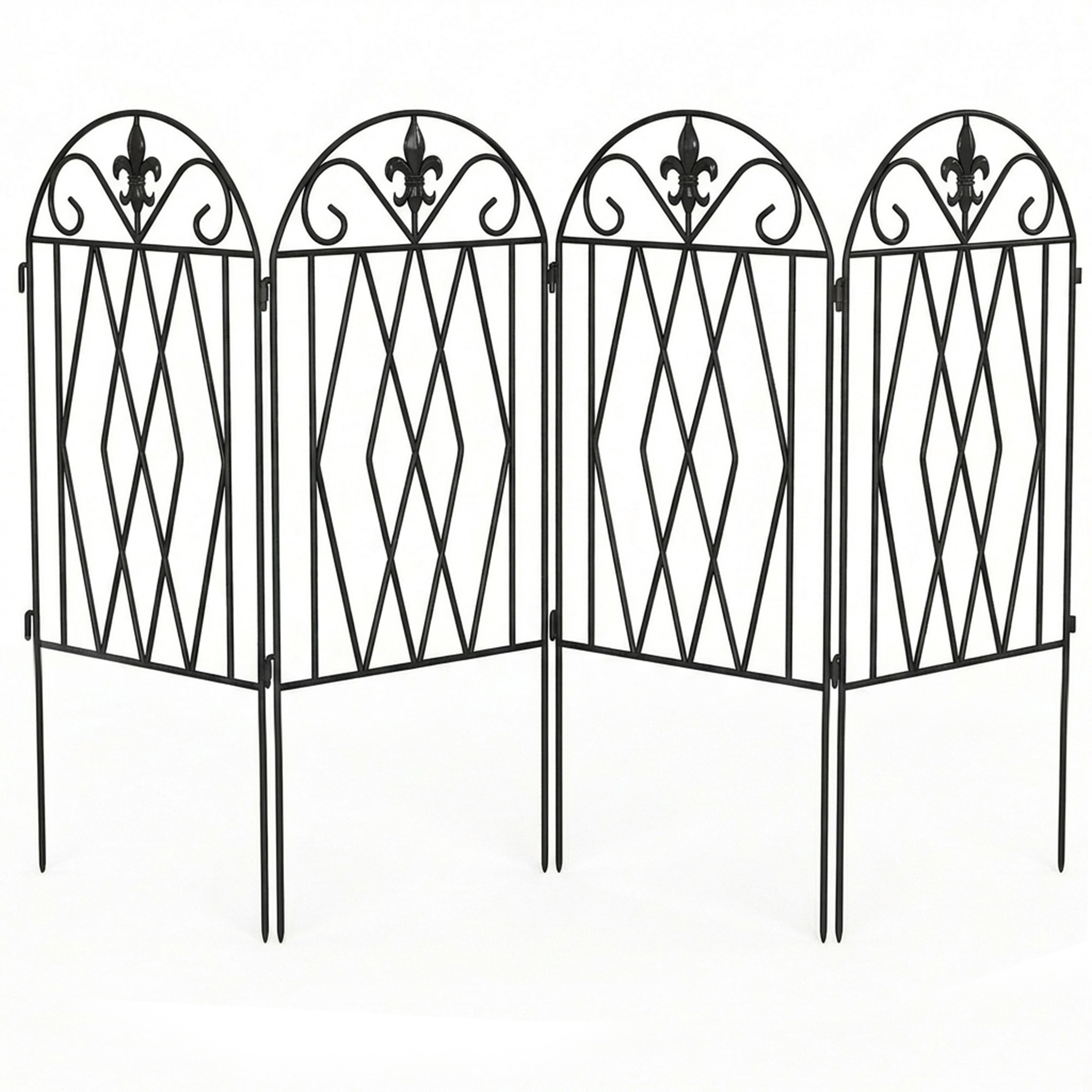 Outsunny Set di 4 Recinzioni Metalliche da Giardino 125x56 cm con Design Arcuato Resistenti Facili da Installare per Patio Prato Nero Aosom Italy