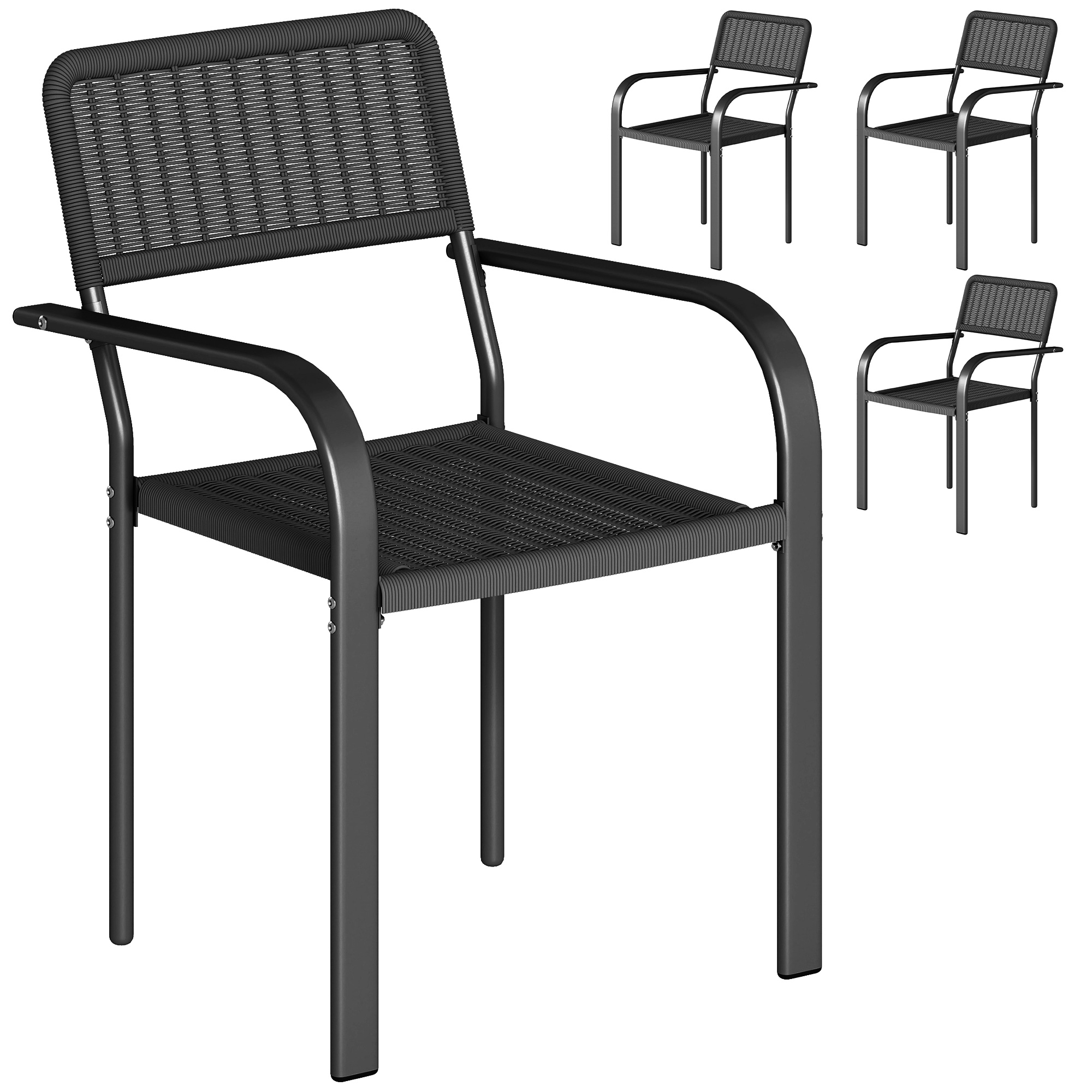 Outsunny Set di 4 Sedie da Giardino Esterno Impilabili con Braccioli Schienale e Telaio in Acciaio 55x60x83 cm Nero Aosom Italy