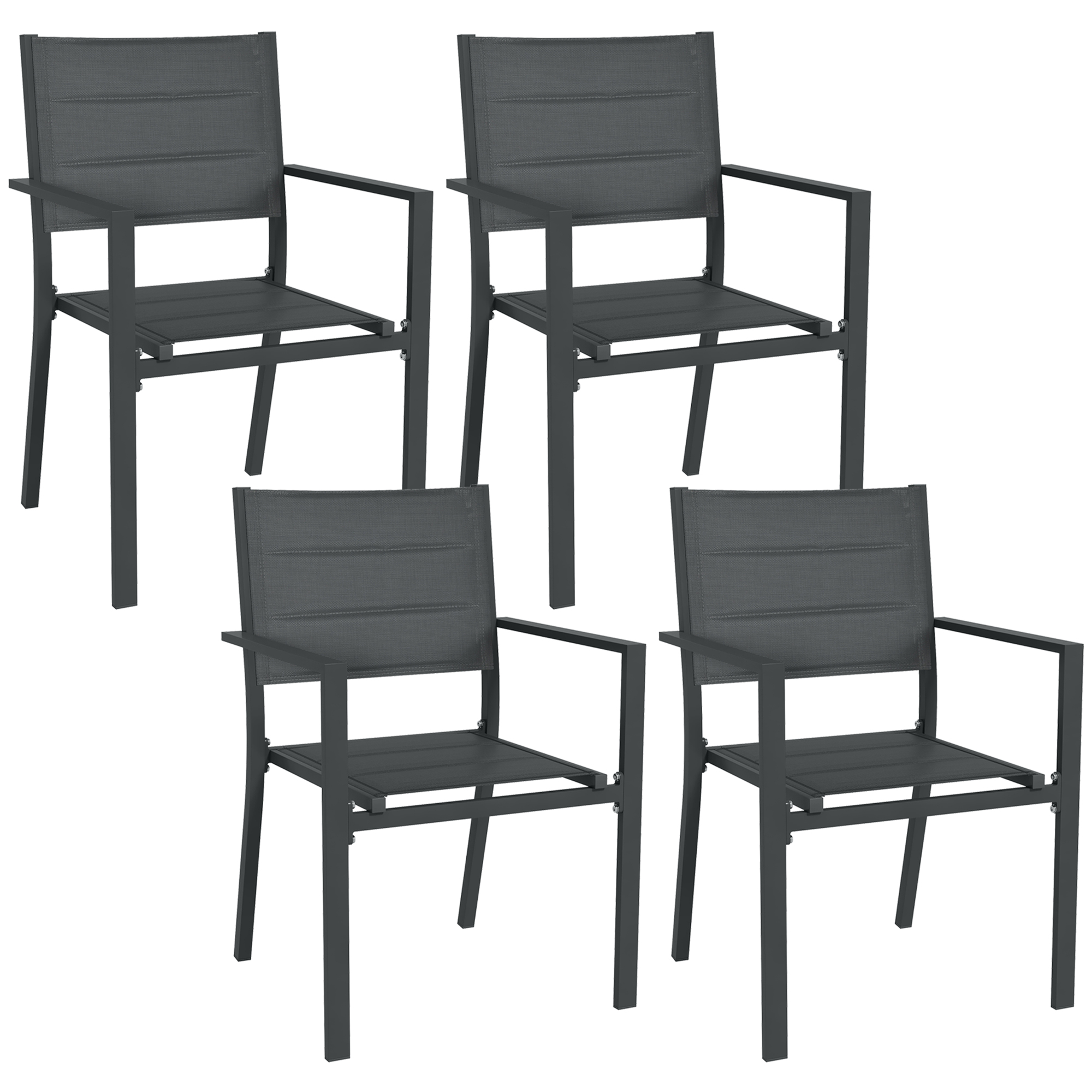 Outsunny Set di 4 sedie da giardino impilabili in alluminio e textilène con braccioli, set di 4 pezzi per esterno