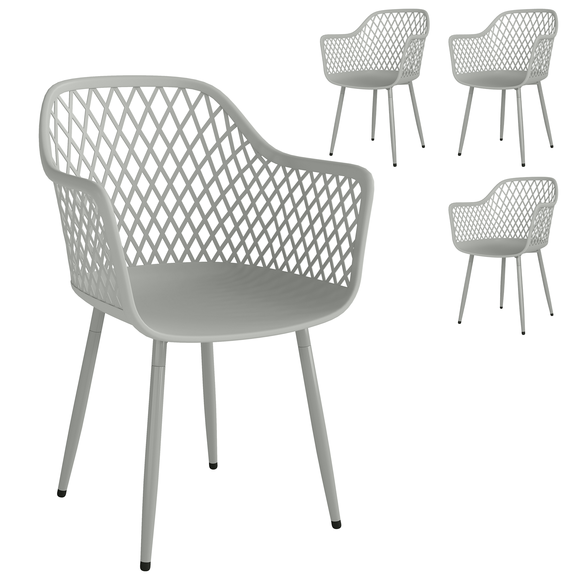 Outsunny Set di 4 Sedie da Giardino in PP con Schienale a Diamante, Seduta Anti-UV, Braccioli e Gambe Metalliche, Grigio Aosom Italy