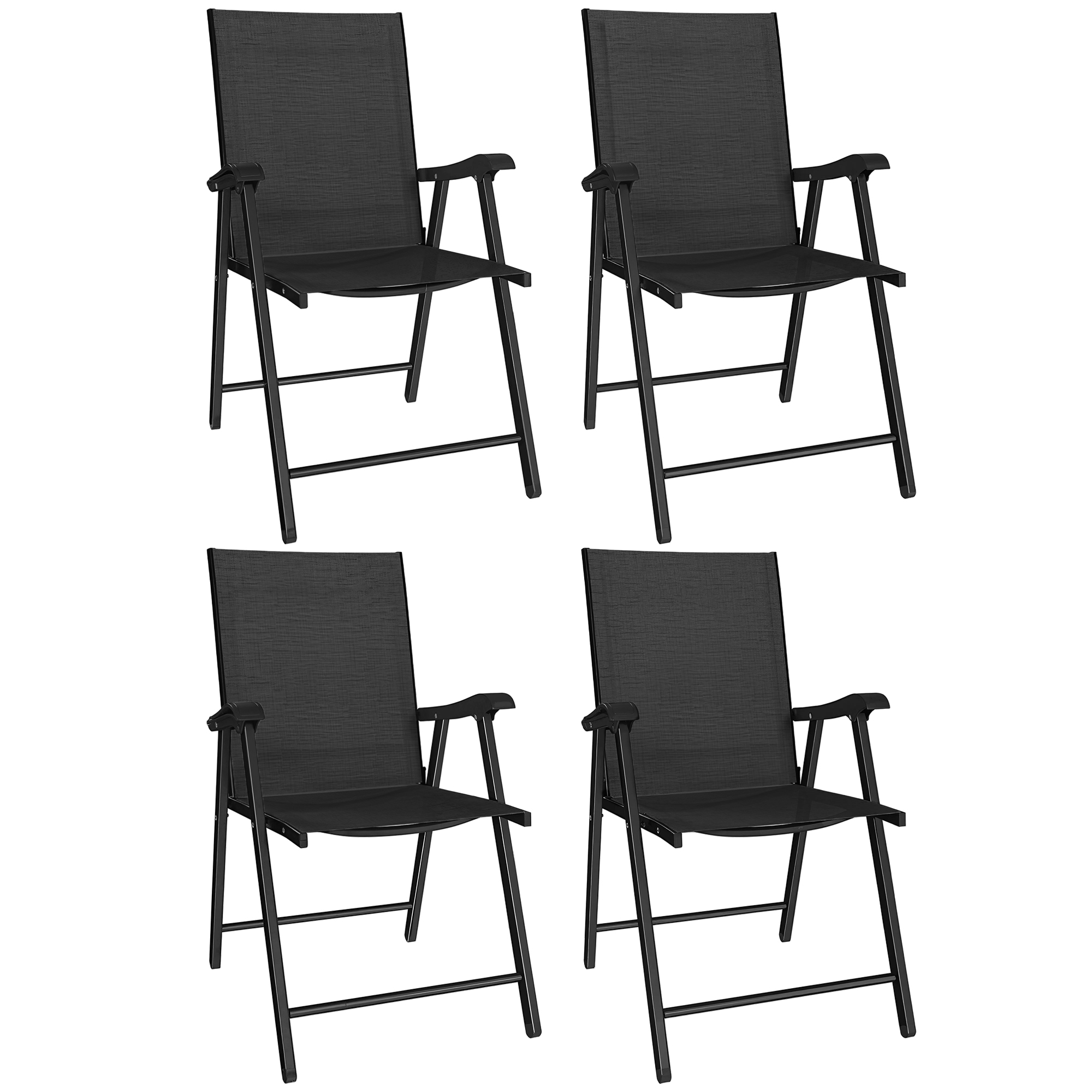 Outsunny Set di 4 Sedie da Giardino Pieghevoli, Struttura in Acciaio Robusta senza Montaggio, Schienale Alto Ergonomico, 58x62x97 cm, Nero Aosom Italy