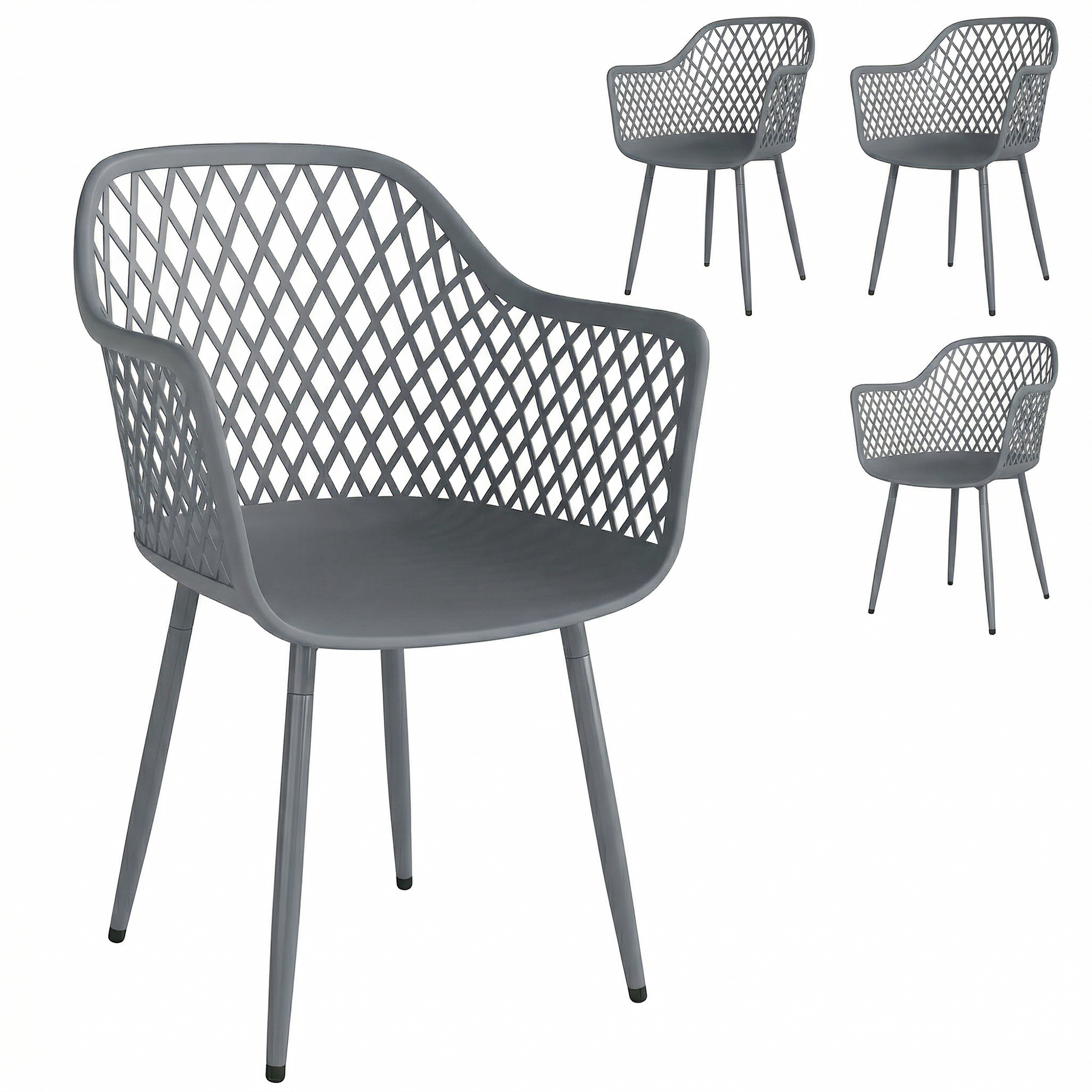 Outsunny Set di 4 Sedie da Giardino Resistenti ai Raggi UV con Bracciolo e Schienale, in Plastica, 56x51x84 cm, Grigio Scuro Aosom Italy