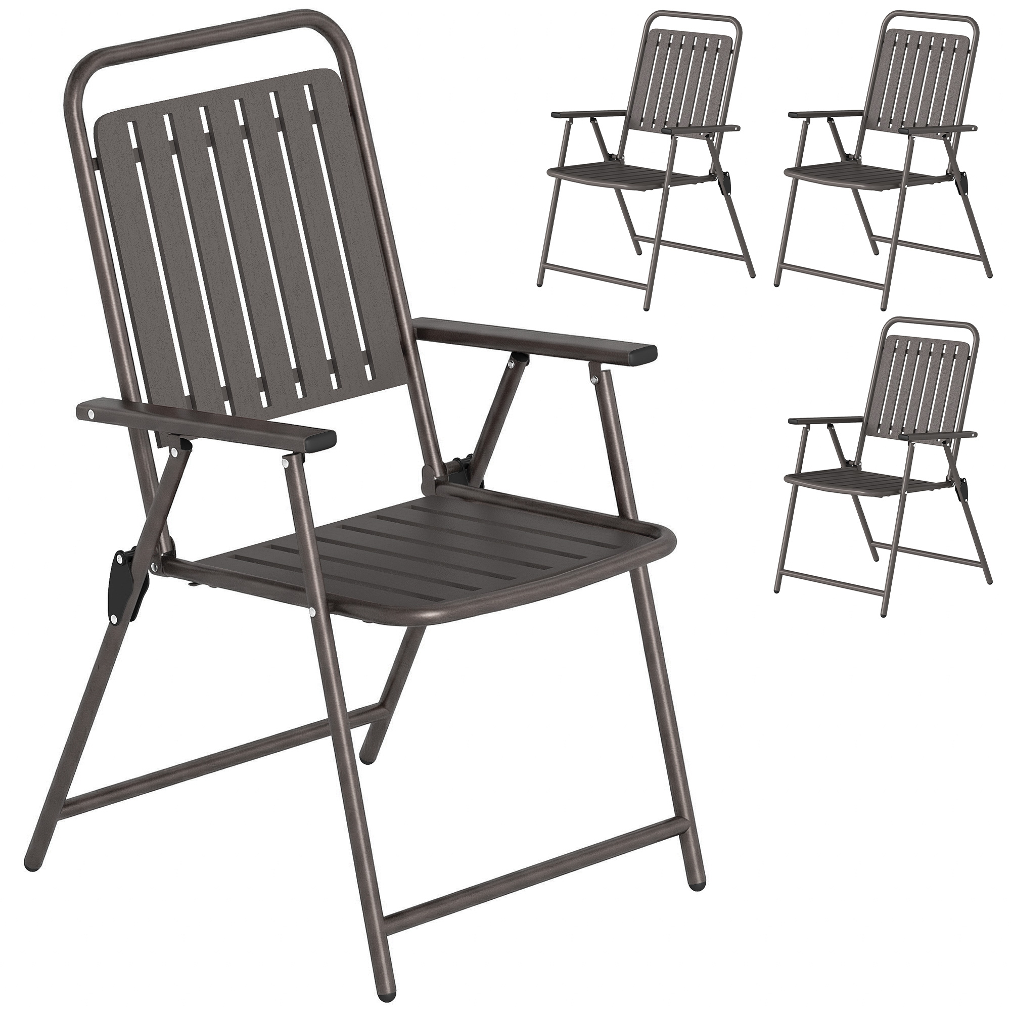 Outsunny Set di 4 Sedie Pieghevoli da Giardino con Braccioli, Schienale e Seduta, Telaio Metallico, 55x63x93 cm, Marrone Aosom Italy