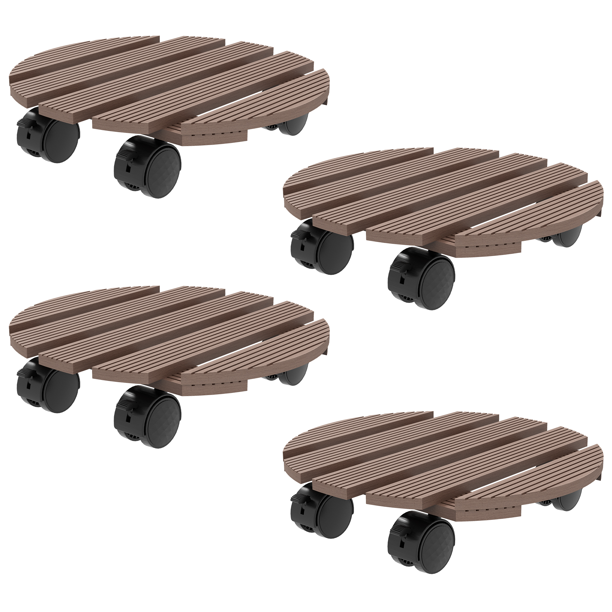 Outsunny Set di 4 supporti rotondi Ø30 cm per piante - supporto porta vasi su ruote, interno ed esterno