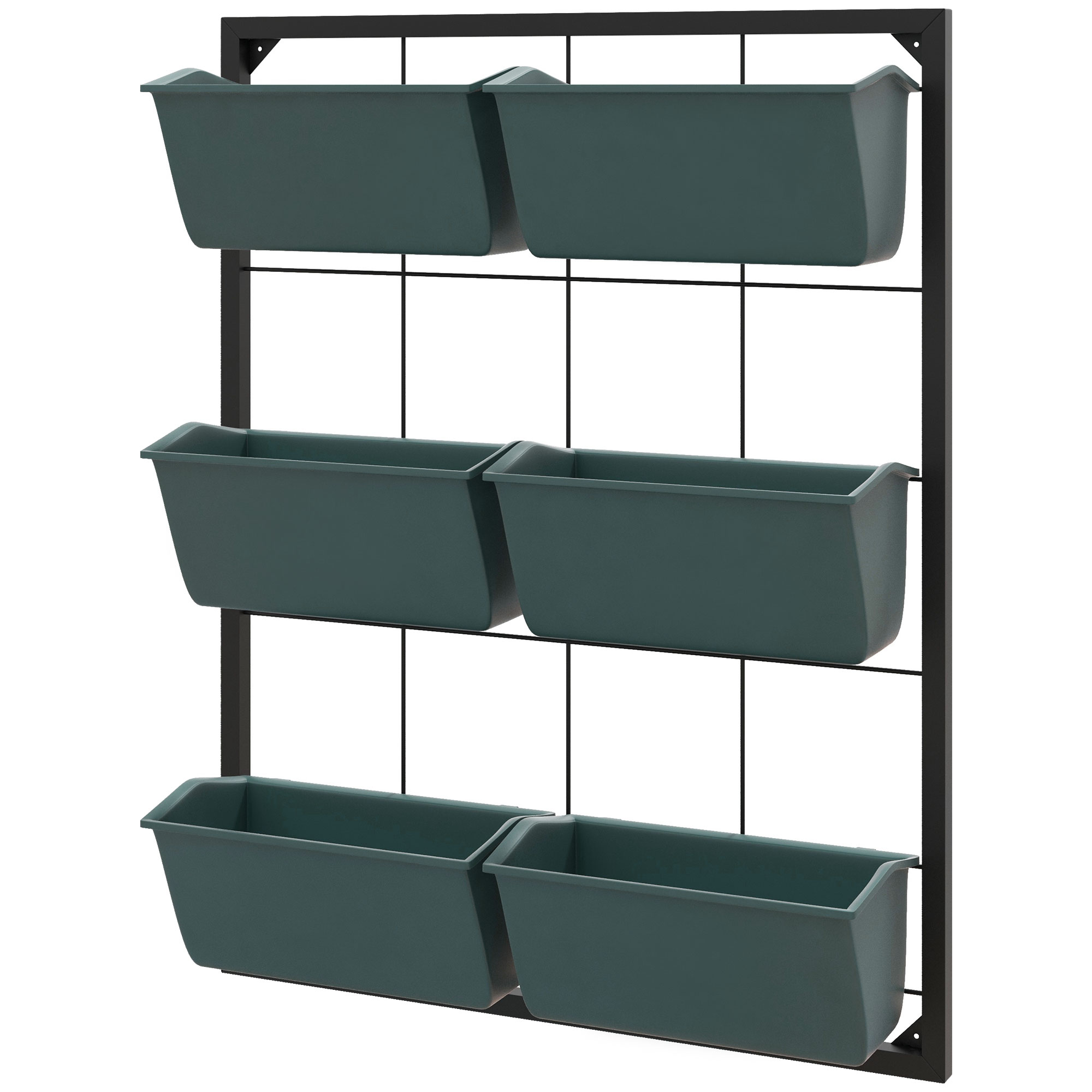 Outsunny Set di 6 Vasi Giardino su 3 Livelli, Orto Verticale in Acciaio e Plastica, 52x14x66cm, Verde Scuro Aosom