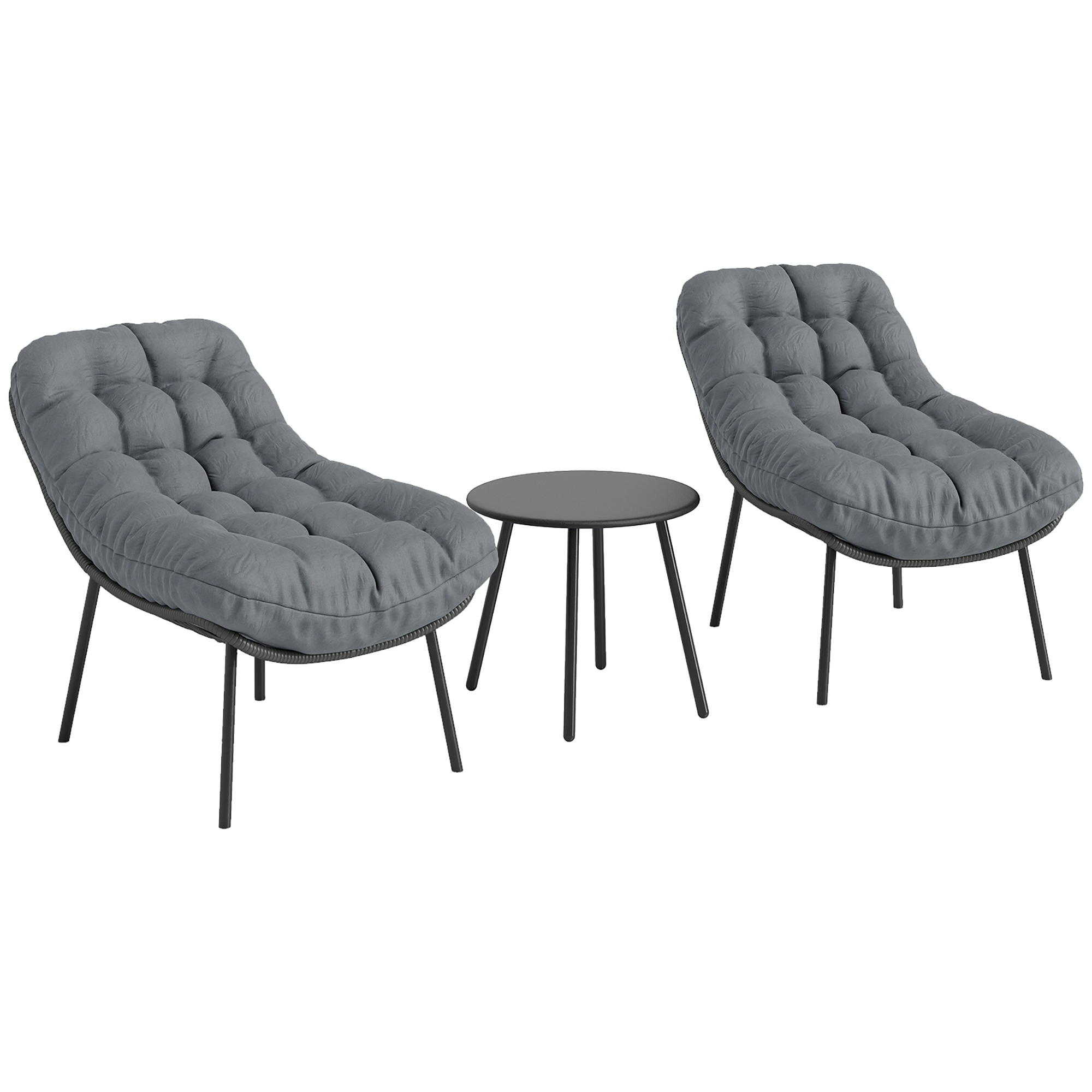 Outsunny Set di mobili da esterno in Polyrattan per 2 persone con cuscini spessi 15 cm Grigio Aosom Italy