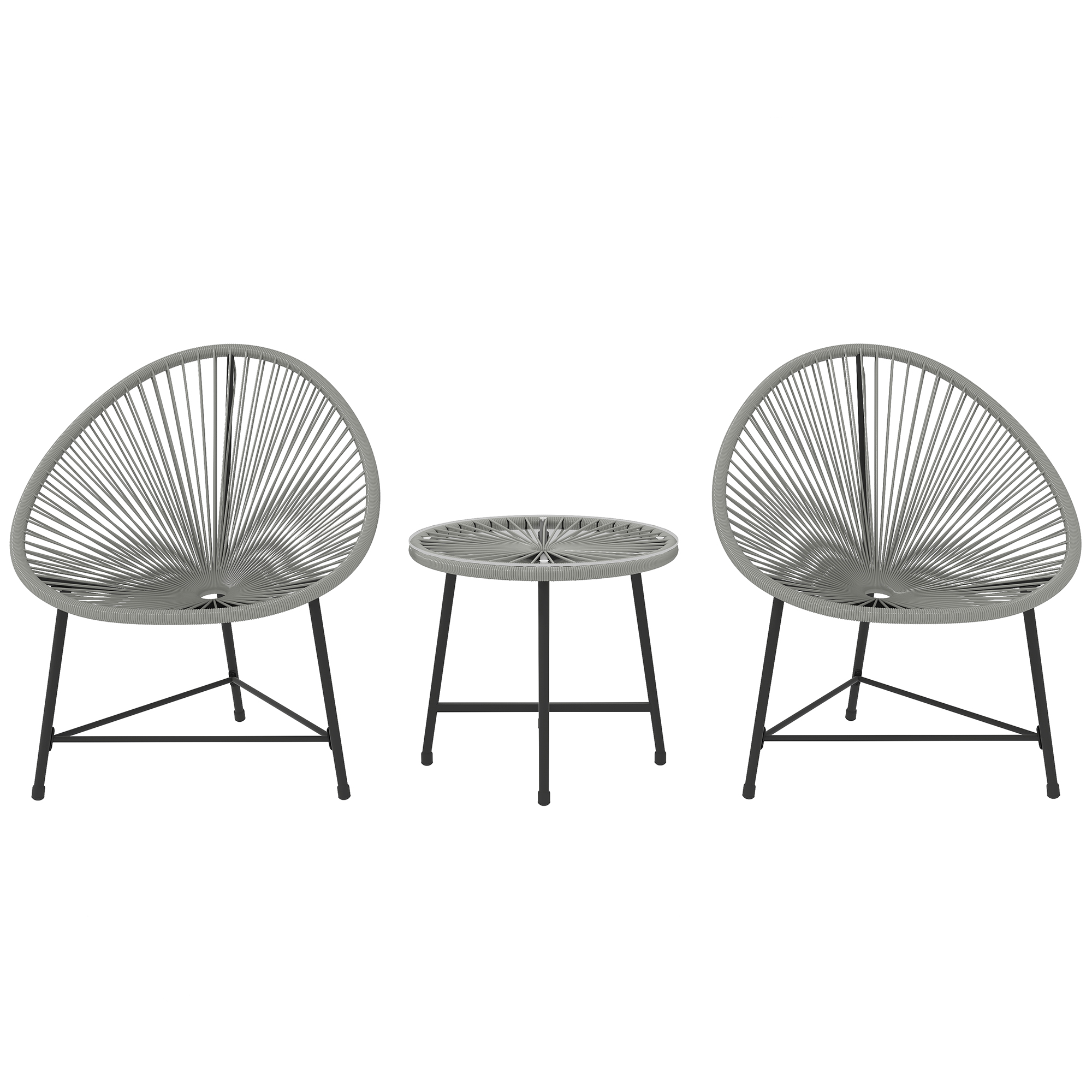 Outsunny Set di mobili da giardino 3 pezzi, 2 sedie in PE-Rattan, 1 tavolo con piano in vetro, struttura in acciaio, mobili da esterno, Grigio Aosom Italy