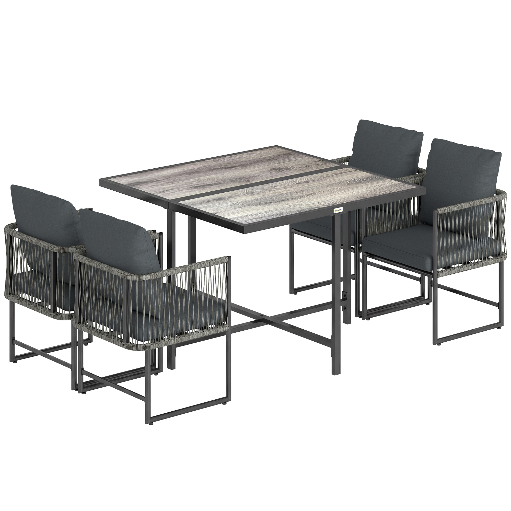 Outsunny Set di mobili da giardino in polyrattan 5 pezzi salvaspazio con tavolo e 4 sedie piano DPC cuscini Grigio Aosom Italy
