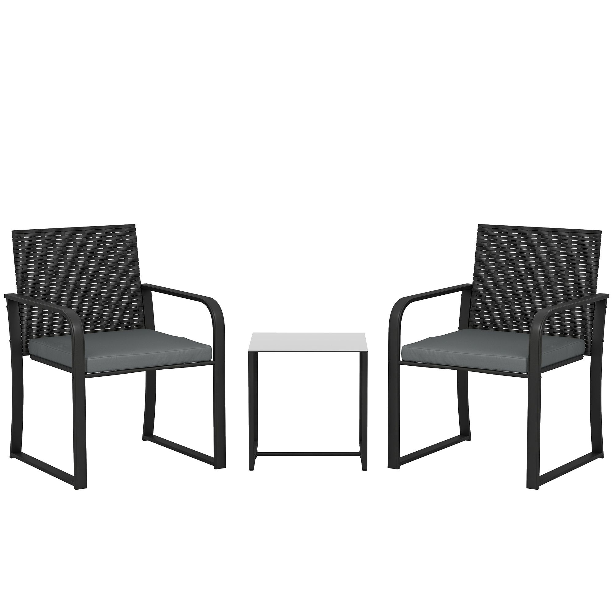 Outsunny Set di Mobili da Giardino in Rattan Sintetico con 2 Sedie, Cuscini e Tavolino con Piano in Vetro, Grigio Aosom Italy