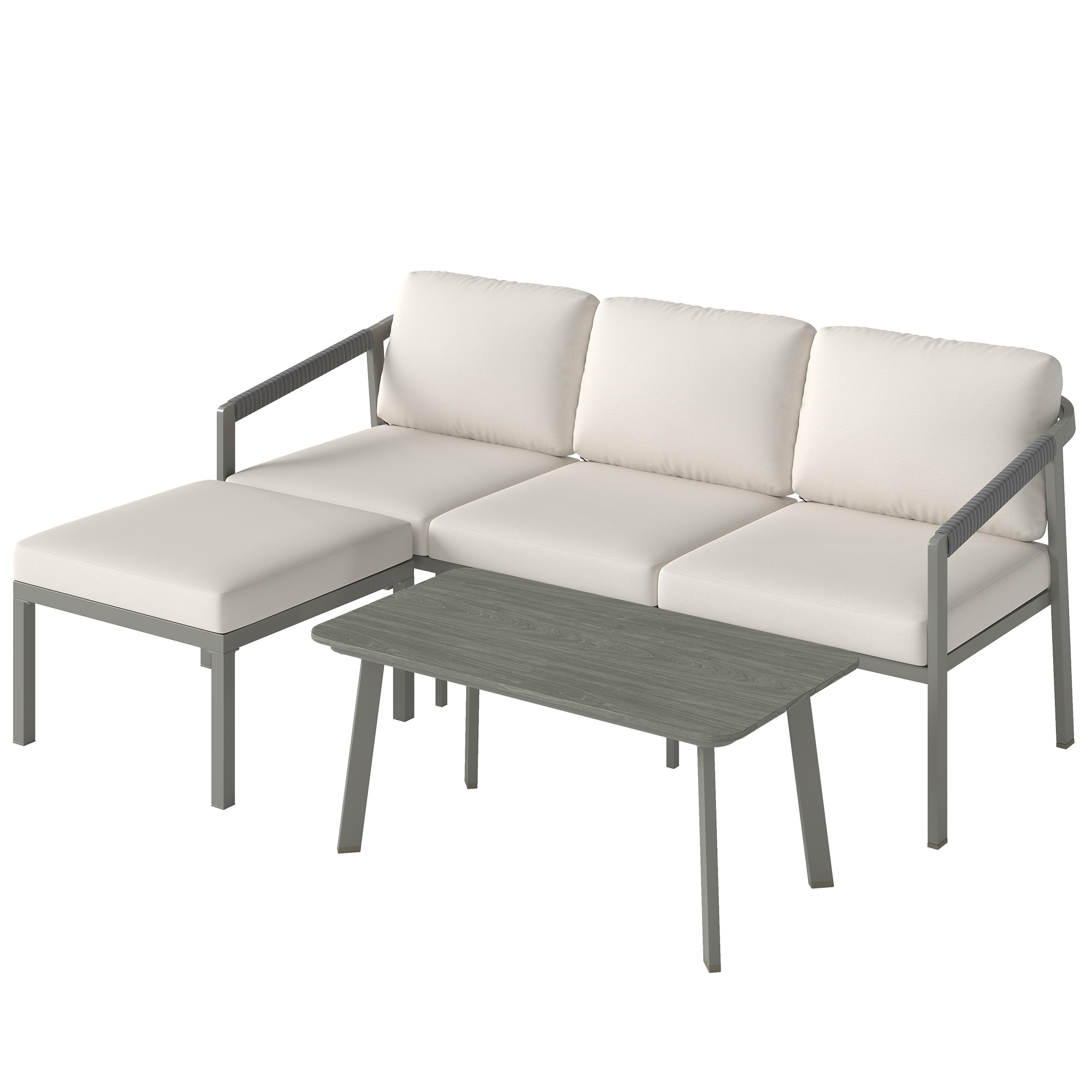 Outsunny Set giardino 3 pezzi con divano, poggiapiedi e tavolino, Marrone e Beige Aosom Italy
