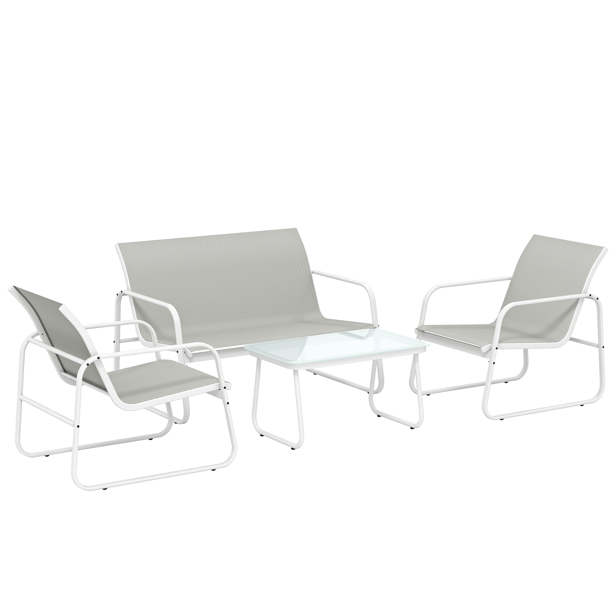 Outsunny Set giardino 4 pezzi con divano 2 posti e tavolo vetro, Grigio chiaro Aosom Italy