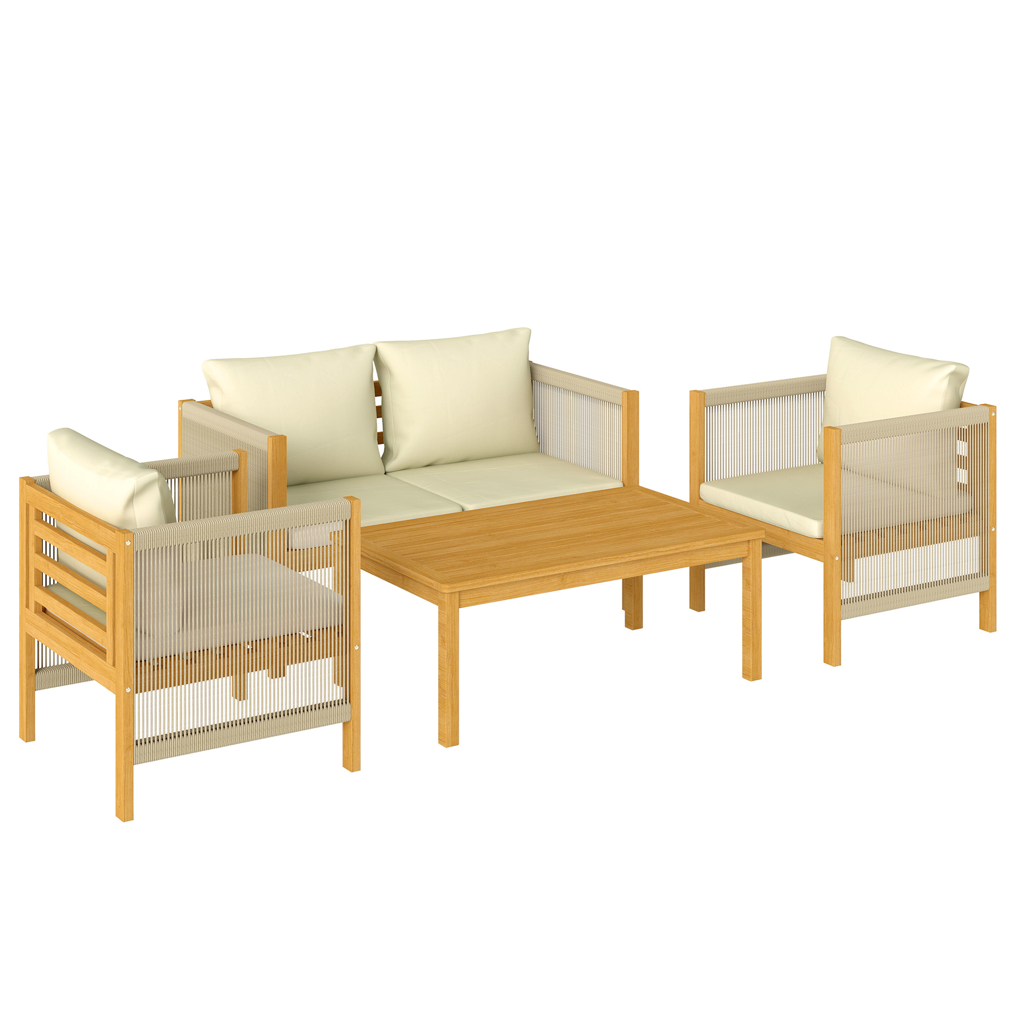 Outsunny Set giardino 4 pezzi in legno di acacia con cuscini, Beige Aosom Italy