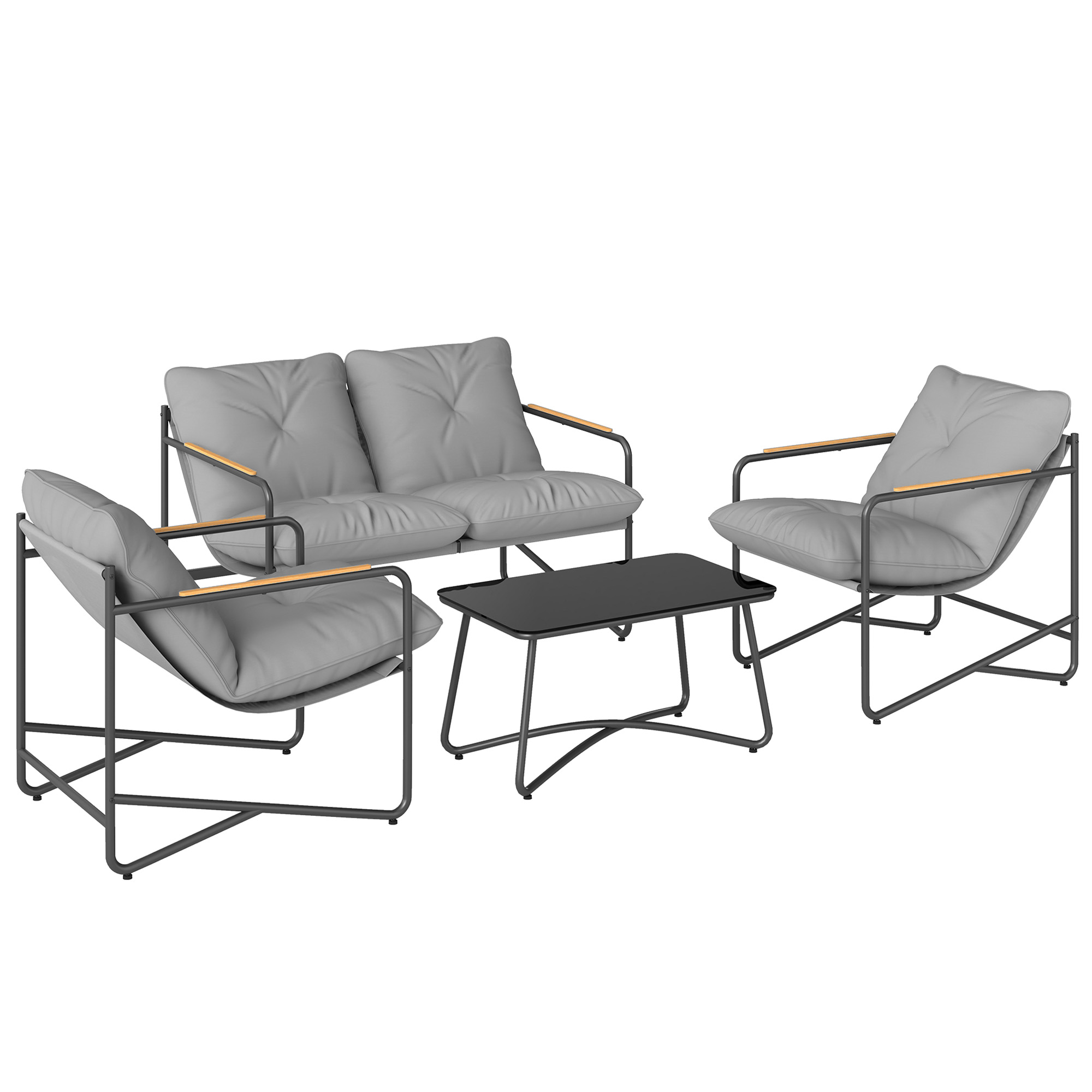 Outsunny Set Giardino 4 Posti con Cuscini Spessi, Salotto Metallo, Grigio Chiaro Aosom Italy