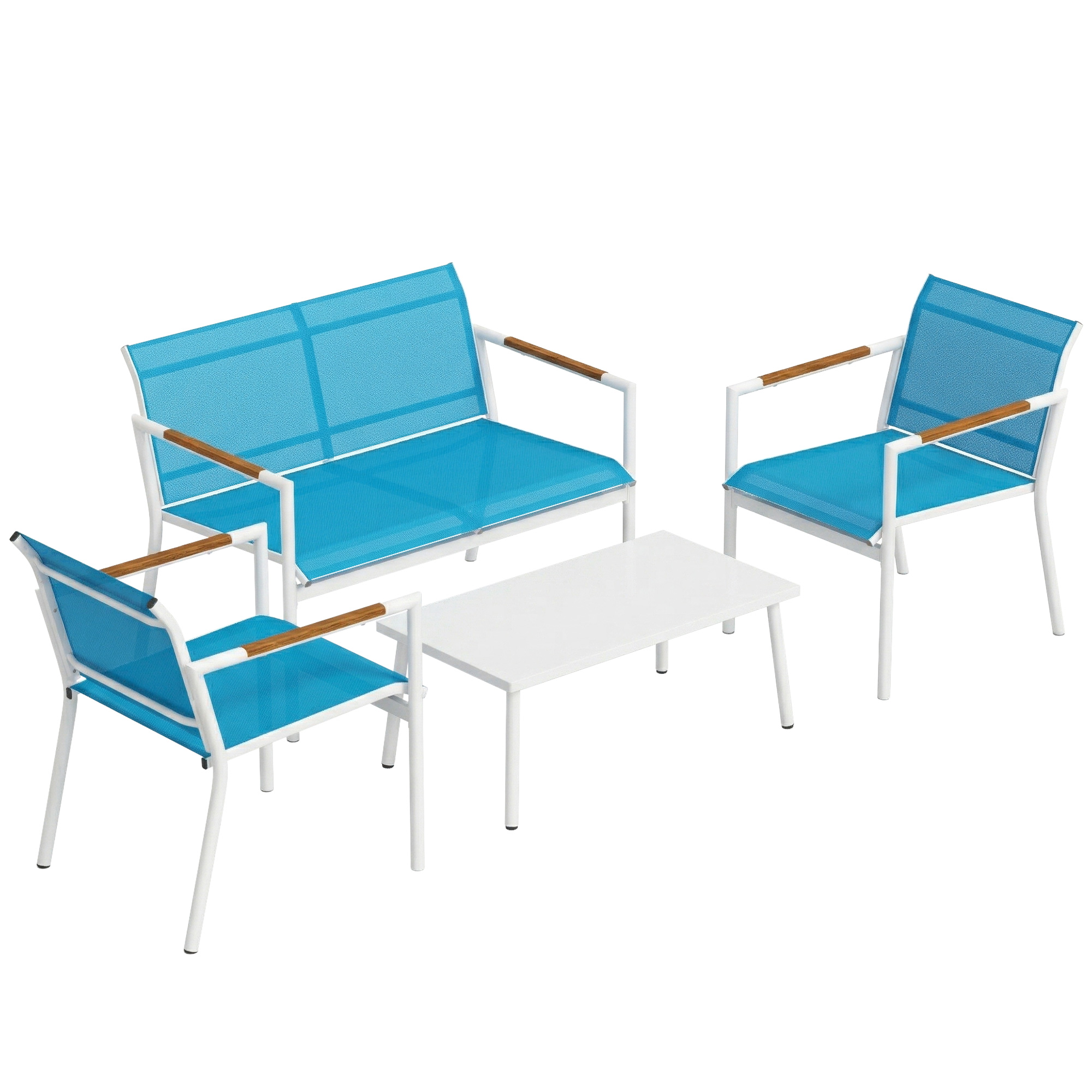 Outsunny Set Giardino 4 Posti Divano, Poltrone, Tavolo in Metallo, Blu. Aosom Italy