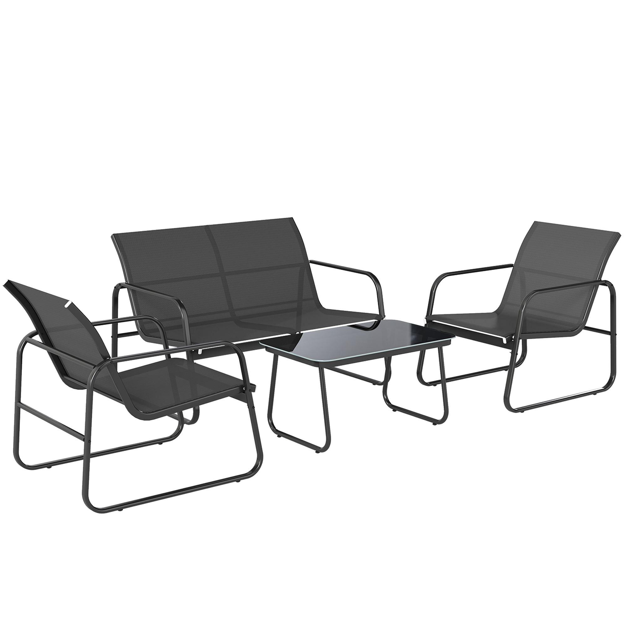 Outsunny Set Giardino Esterno 4 Pezzi con Divano 2 Posti 2 Poltrone Tavolo con Vetro Temperato Tessuto Textilene Grigio Scuro Aosom Italy