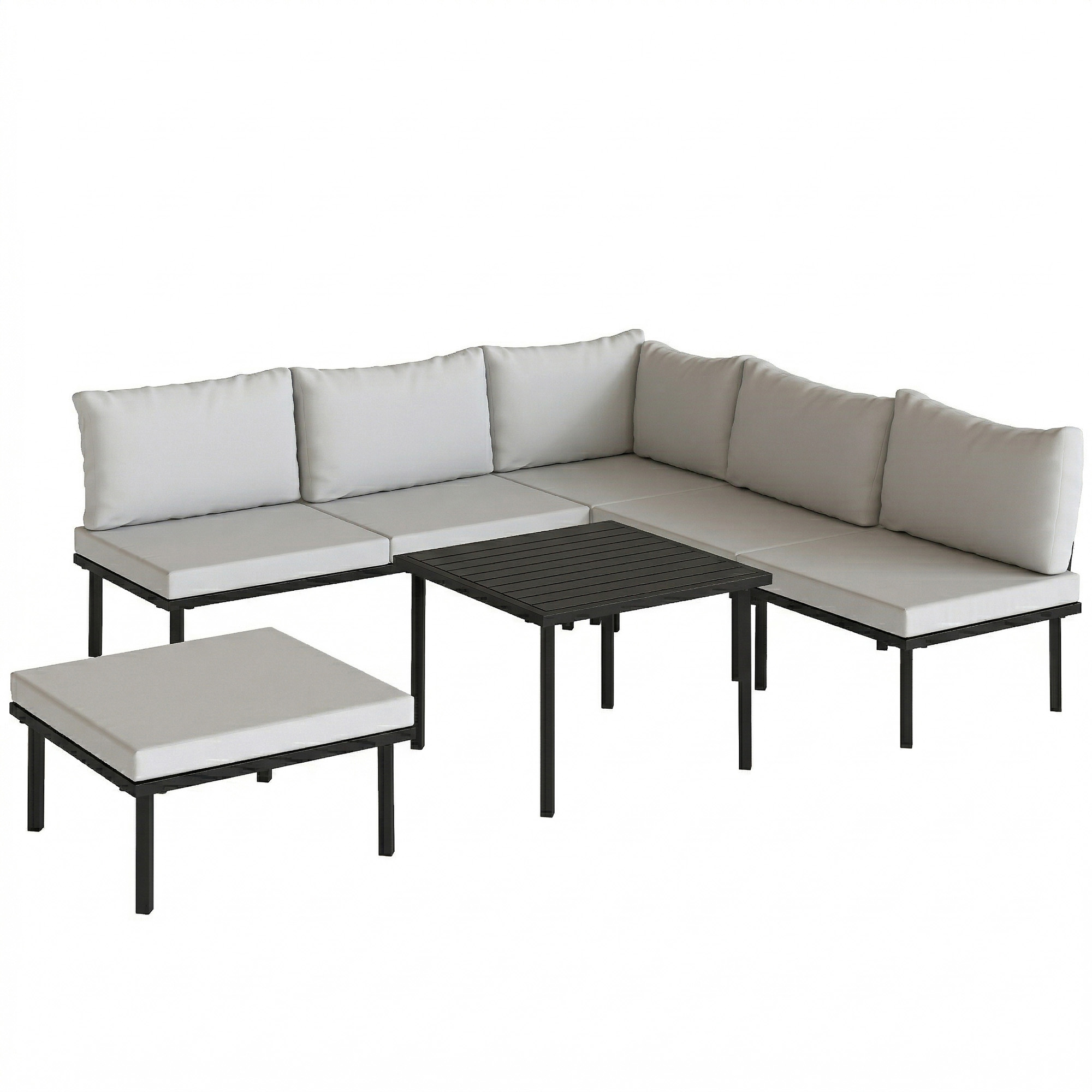 Outsunny Set Lounge da Giardino 5-6 Persone con Divano 2 Posti, 2 Sedie, Poltrona Angolare Tavolo a Listelli e Poggiapiedi Aosom Italy