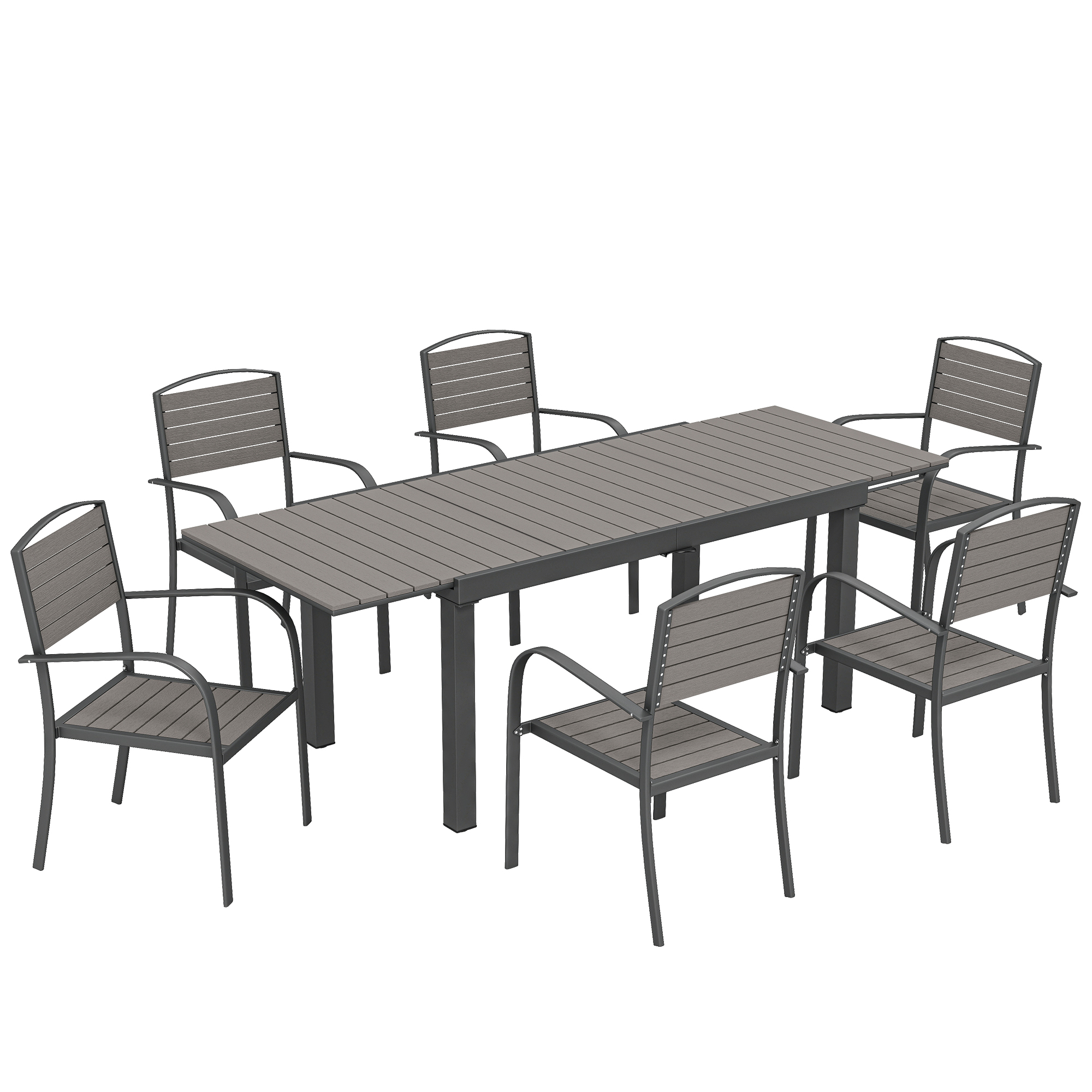 Outsunny Set mobili da giardino 7 pezzi Tavolo allungabile con 6 sedie Effetto legno a doghe Struttura in alluminio Aosom Italy