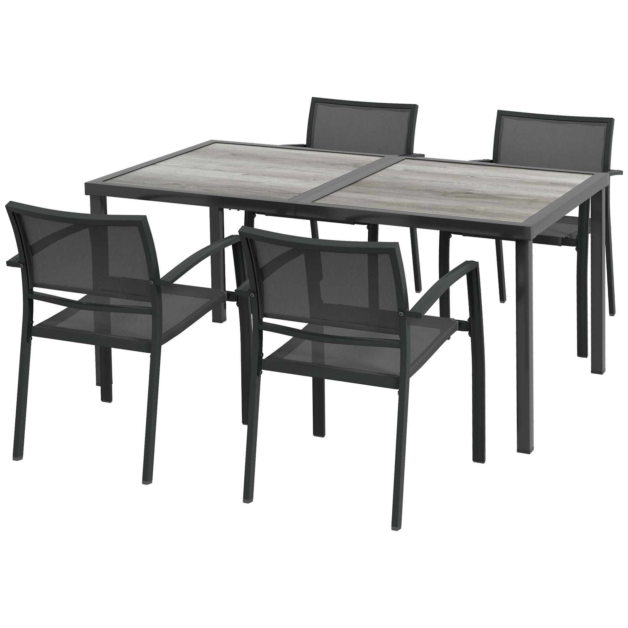 Outsunny Set mobili da giardino, gruppo sedute da giardino, 1 tavolo, 4 sedie, 150 x 87 x 72 cm, Grigio Aosom Italy