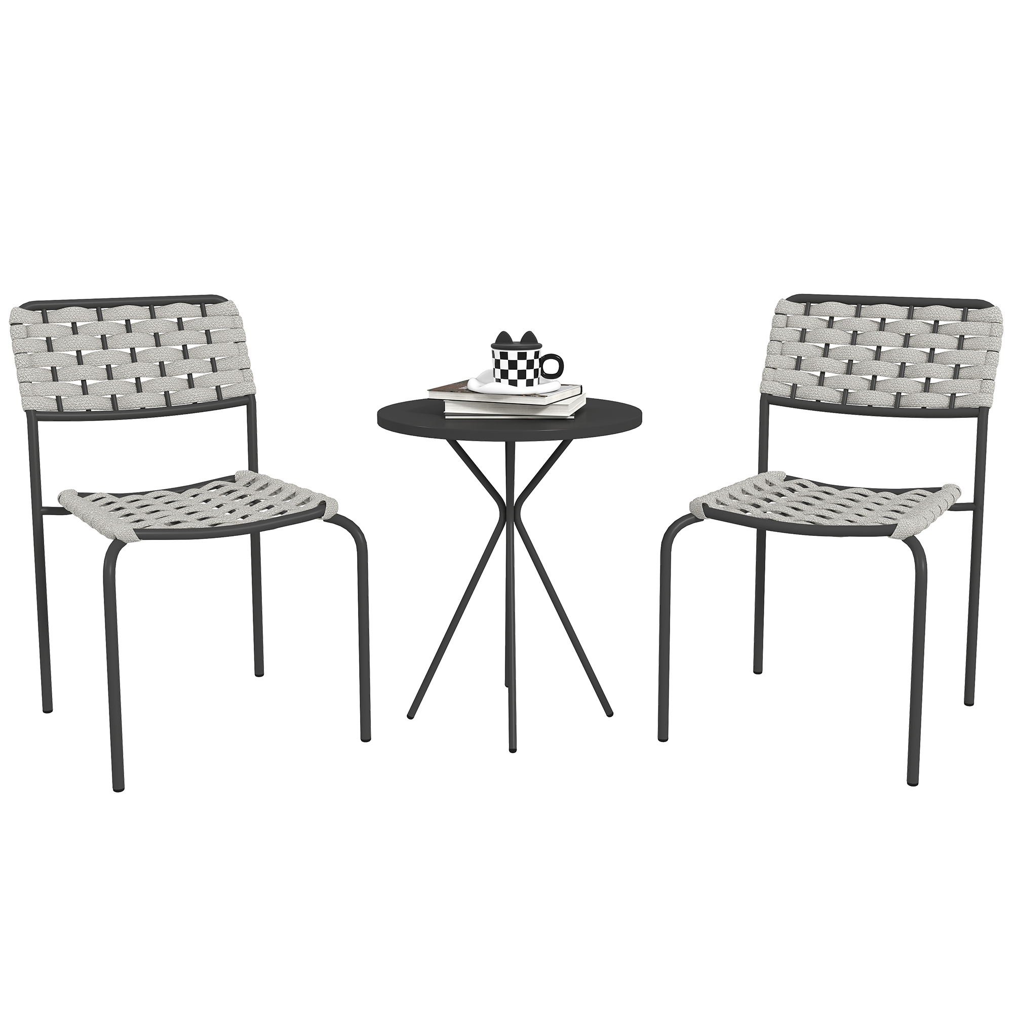 Outsunny Set mobili da giardino in polyrattan, lounge outdoor mobili da balcone per 2 persone, 3 pezzi 2 sedie, tavolo grigio Aosom Italy
