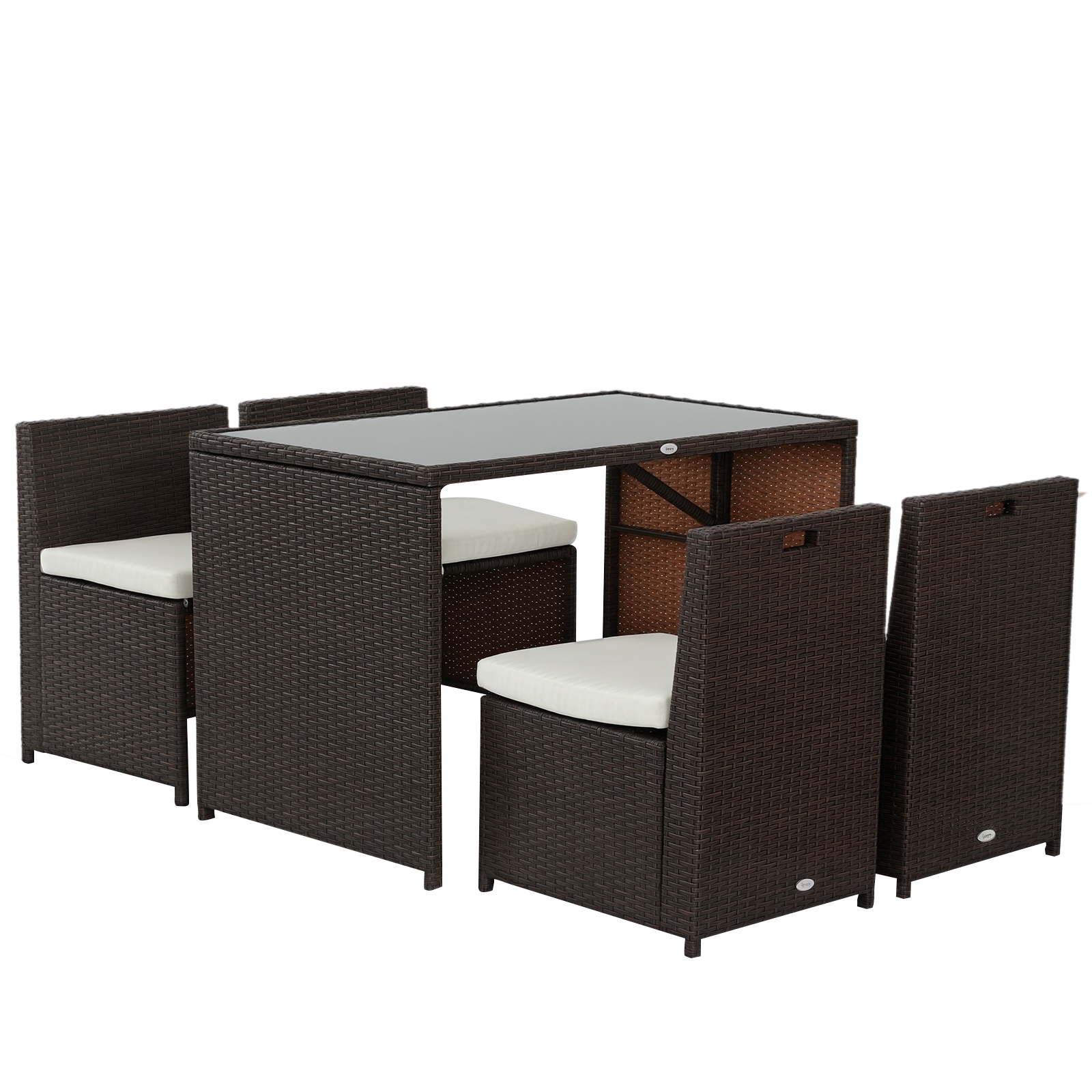 Outsunny Set Mobili da Giardino in Rattan 5pz Tavolo Pranzo 4 Sedie con Cuscini Aosom