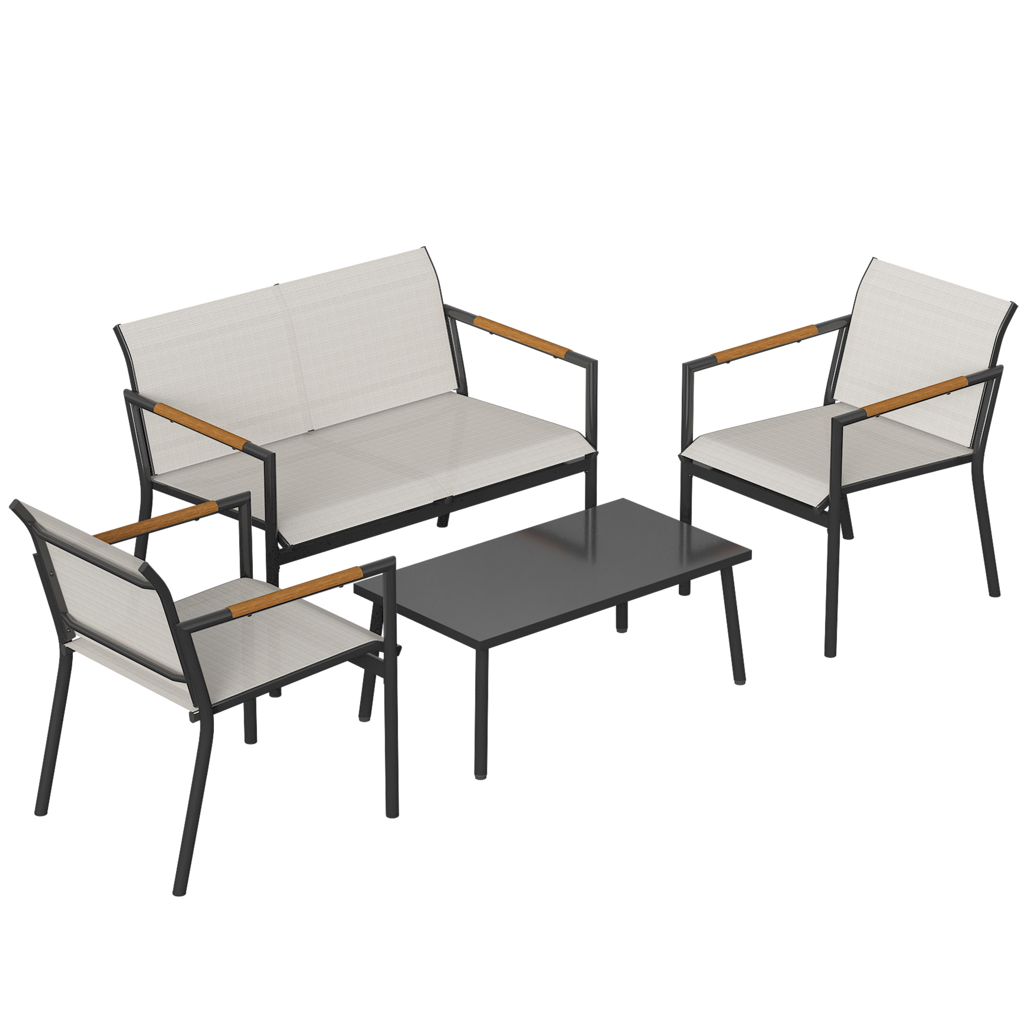 Outsunny Set Mobili da Giardino per 4 Persone, Lounge Traspirante con Divano 2 Posti, 2 Poltrone e Tavolo in Metallo Aosom Italy