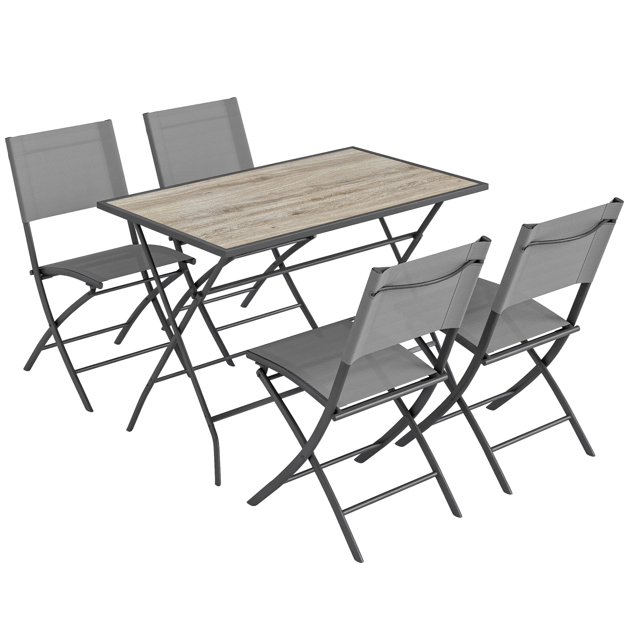 Outsunny Set Mobili da Giardino Pieghevole 5 pezzi Tavolo con 4 Sedie Traspiranti Effetto Legno Salvaspazio Aosom Italy