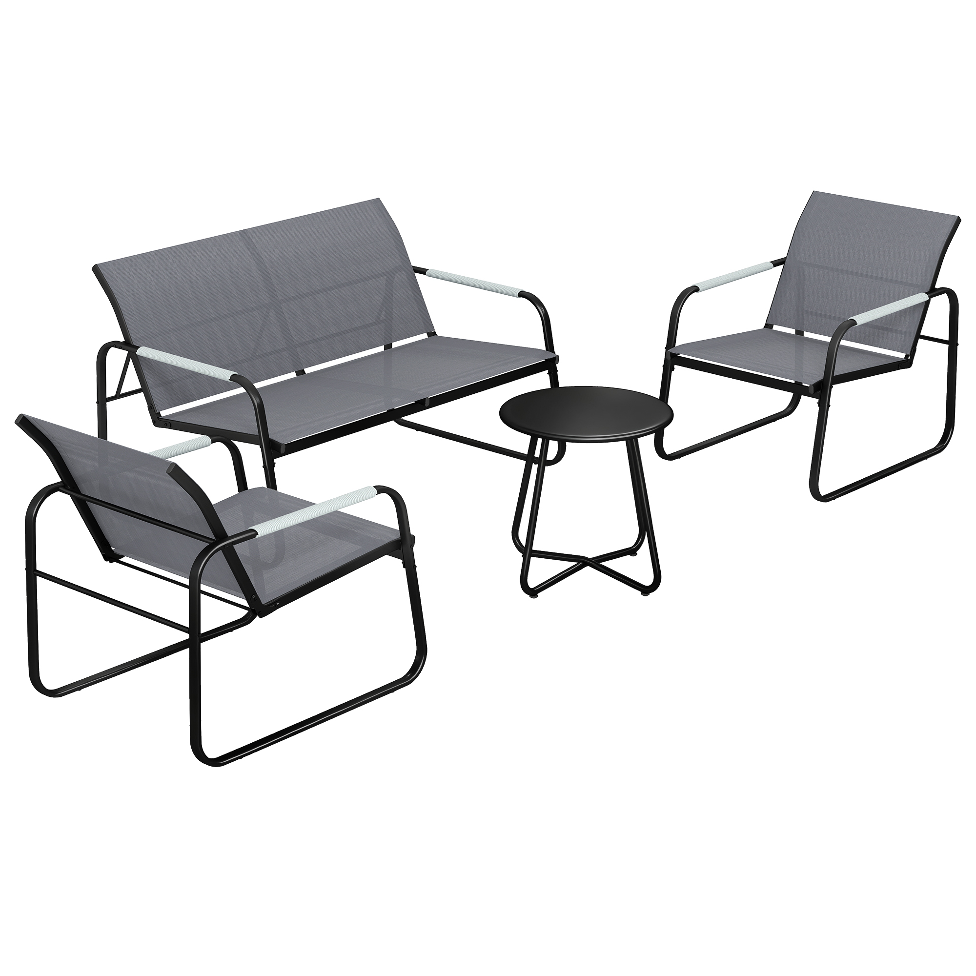 Outsunny Set Mobili da Giardino Salotto per 4 Persone Traspirante con Divano 2 Posti 2 Poltrone Intreccio a Corda Tavolino Rotondo Piedini Aosom Italy