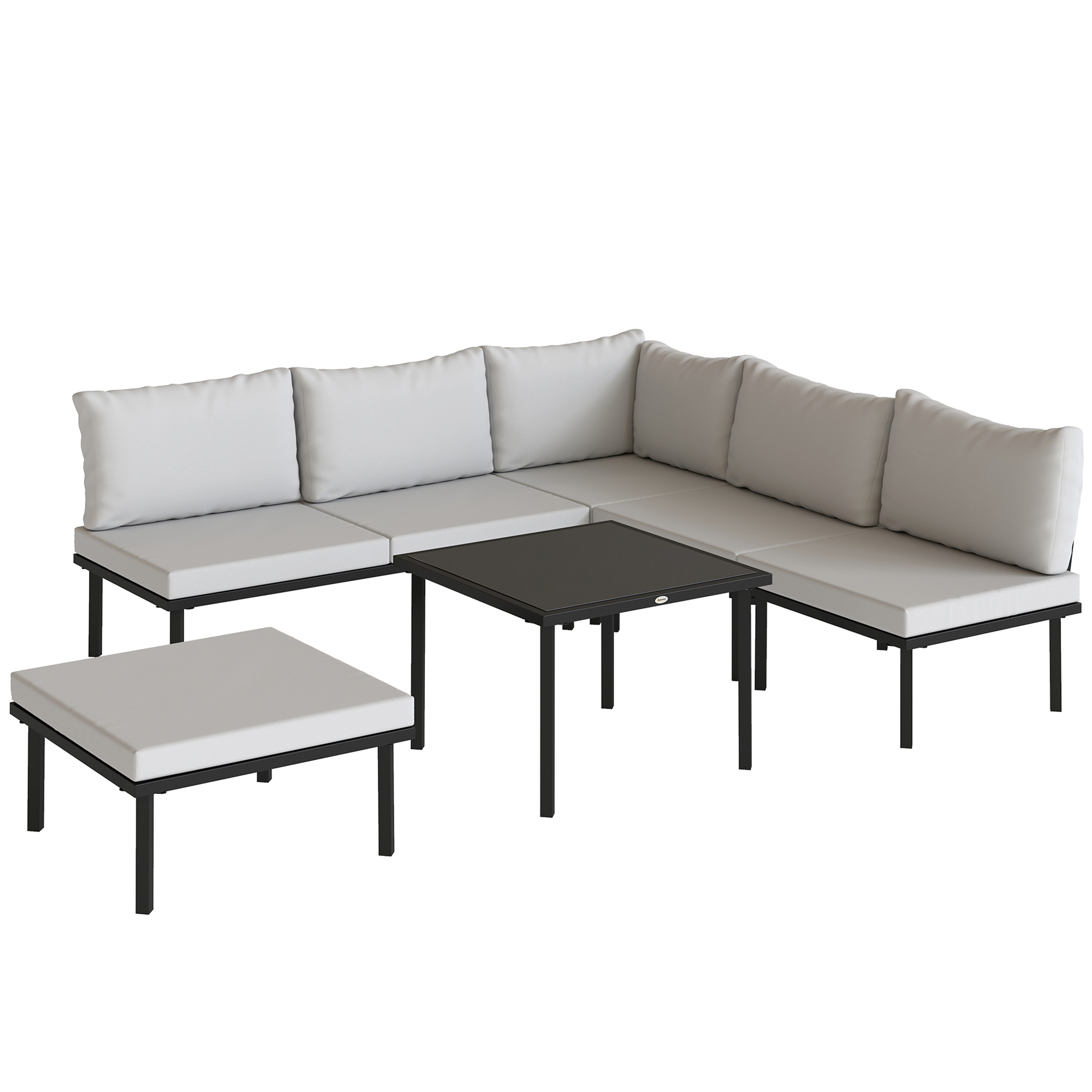 Outsunny Set Mobili Giardino Metallo 6 Persone, Divano Angolare Cuscini, Grigio Chiaro Aosom Italy