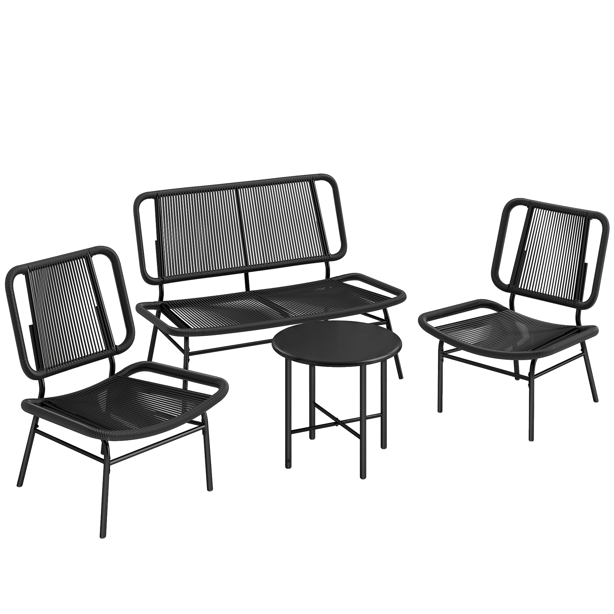 Outsunny Set Mobili Giardino Rattan 4 Pezzi, Divano Esterno con Tavolino Metallo, Nero Aosom Italy