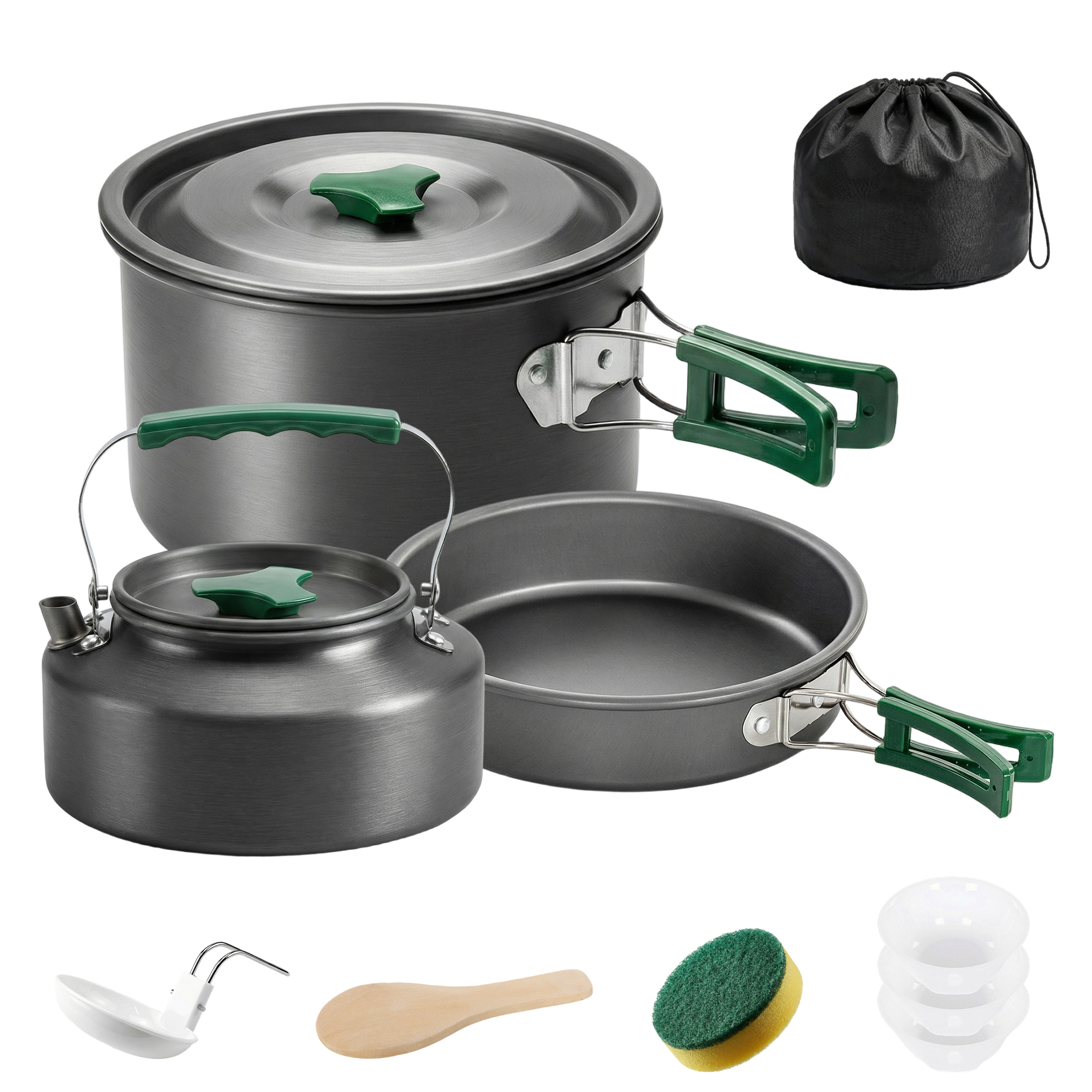 Outsunny Set pentole campeggio 11 pezzi in alluminio con borsa, Grigio Aosom Italy