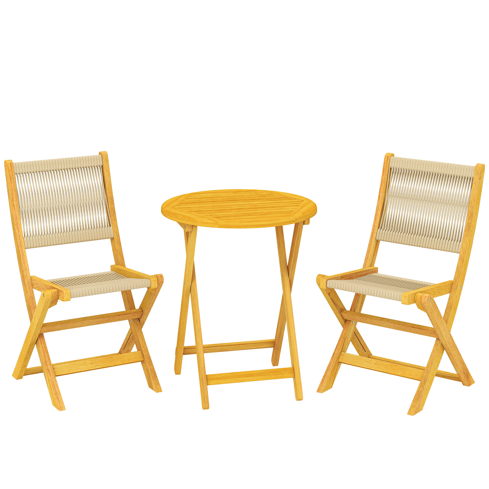 Outsunny Set per balcone 3 pezzi Polyrattan Legno pieghevole Set mobili da giardino con tavolo e 2 sedie, traspirante Aosom Italy