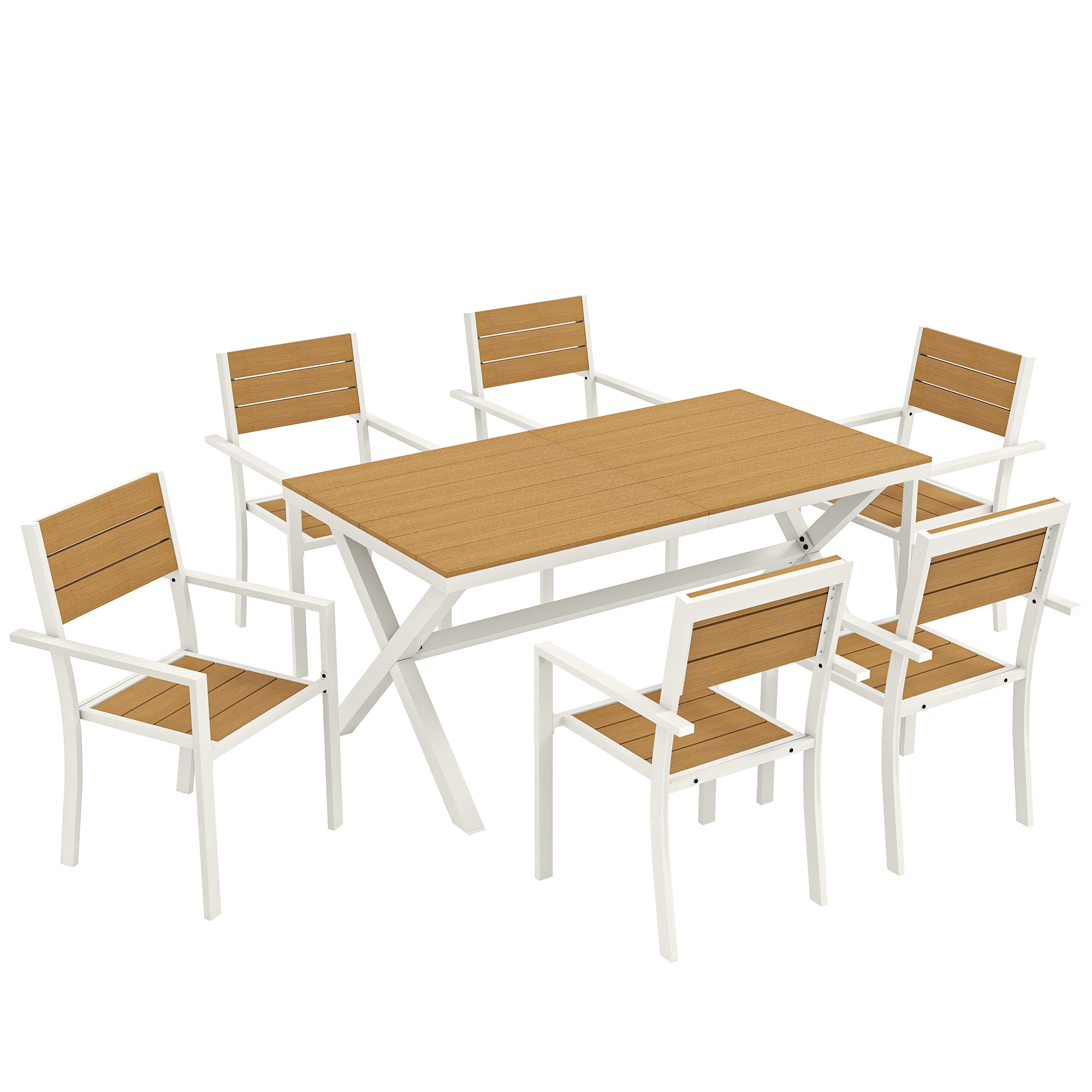 Outsunny Set Pranzo Esterni 7 Pezzi, Tavolo Sedie Impilabili Telaio Alluminio, Teak Aosom Italy