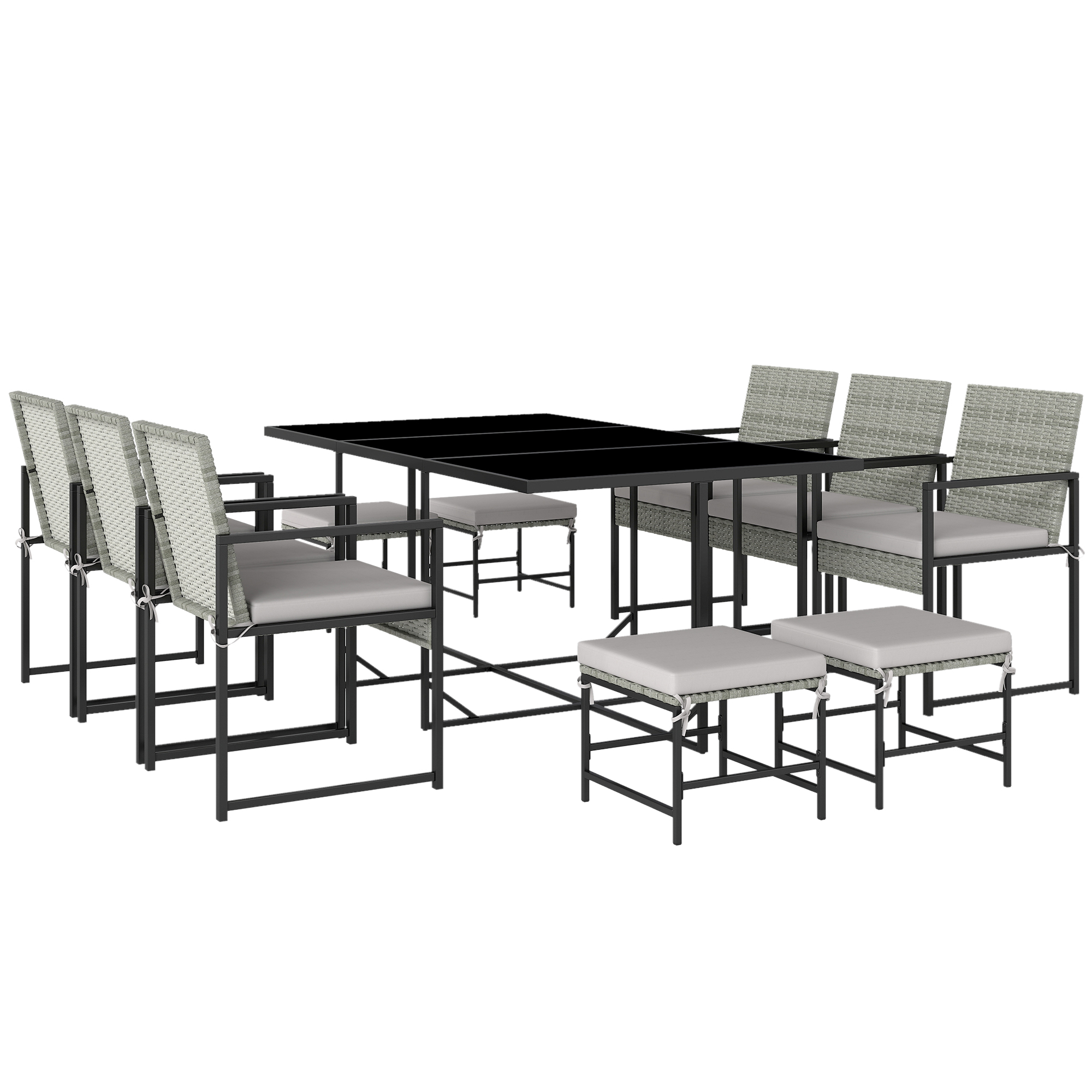 Outsunny Set Pranzo Patio 11 Pezzi, Mobili Esterno Con 6 Poltrone, 4 Pouf, Grigio Aosom Italy