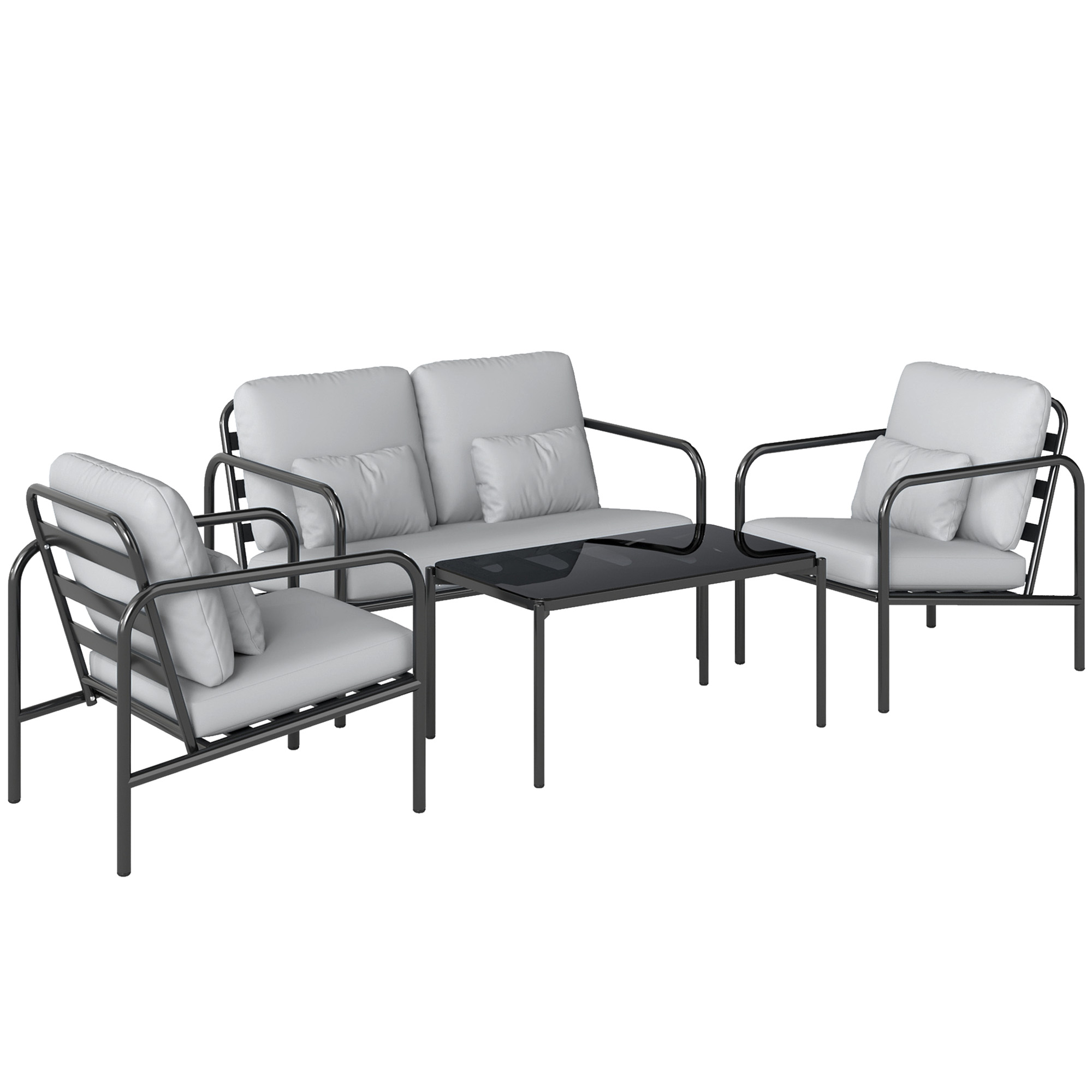 Outsunny Set Salotto da Giardino 4 Pezzi in Acciaio con Divano 2 Posti, 2 Poltrone, Tavolino, Cuscini, Grigio Chiaro Aosom Italy