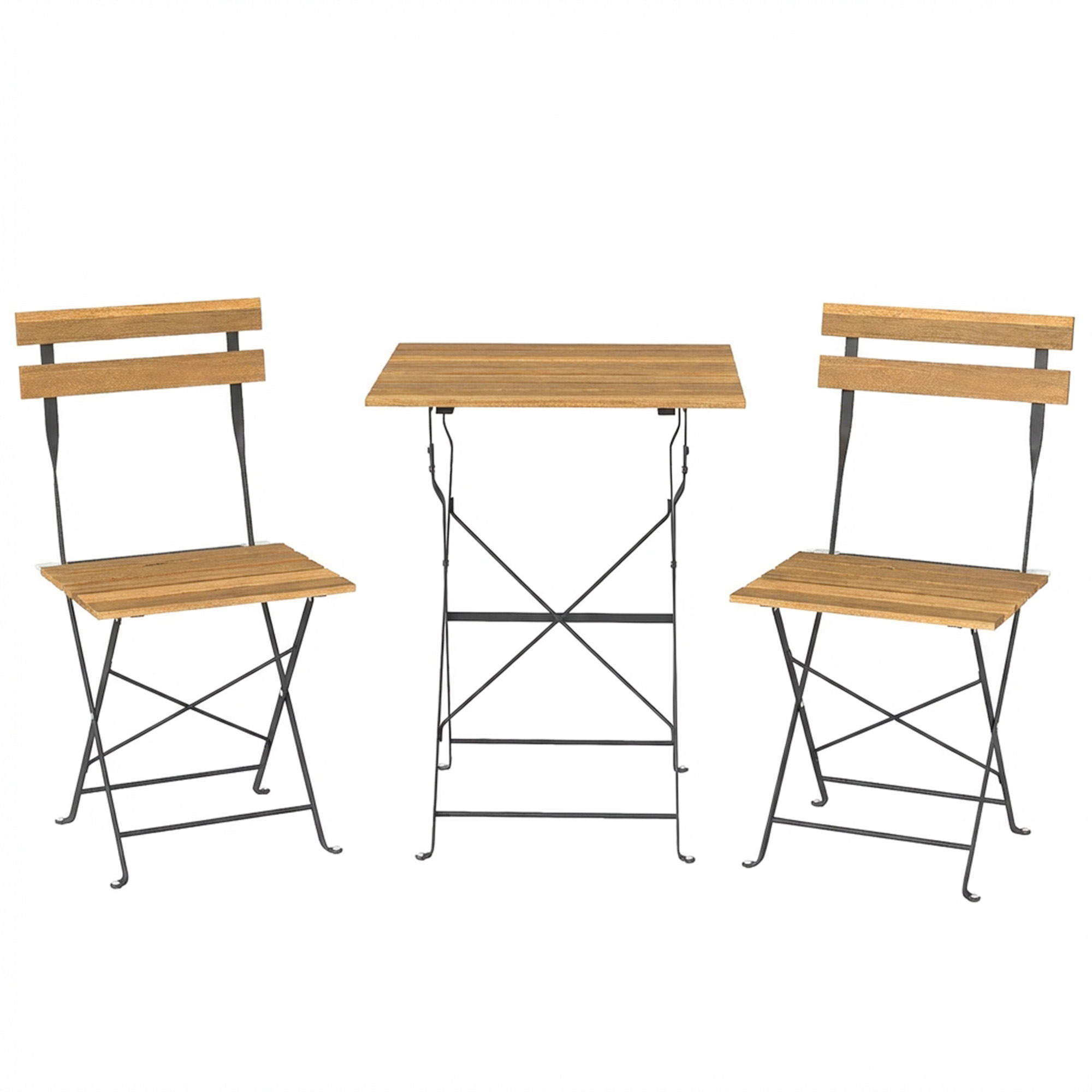 Outsunny Set Salotto da Giardino Bistrot 3 Pezzi, 2 Sedie Pieghevoli, Tavolo Quadrato in Legno di Acacia, 55x55x71cm, Naturale Aosom Italy