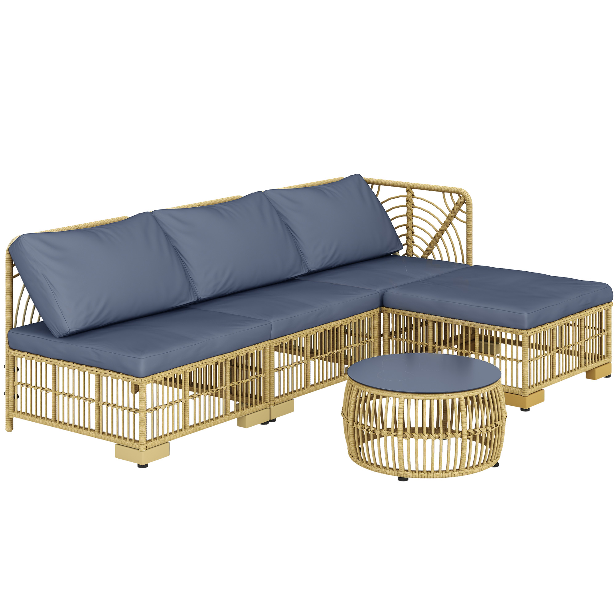 Outsunny Set Salotto in Rattan da Giardino con Divano Modulabile, Cuscini e Tavolino da Caffè, Grigio
